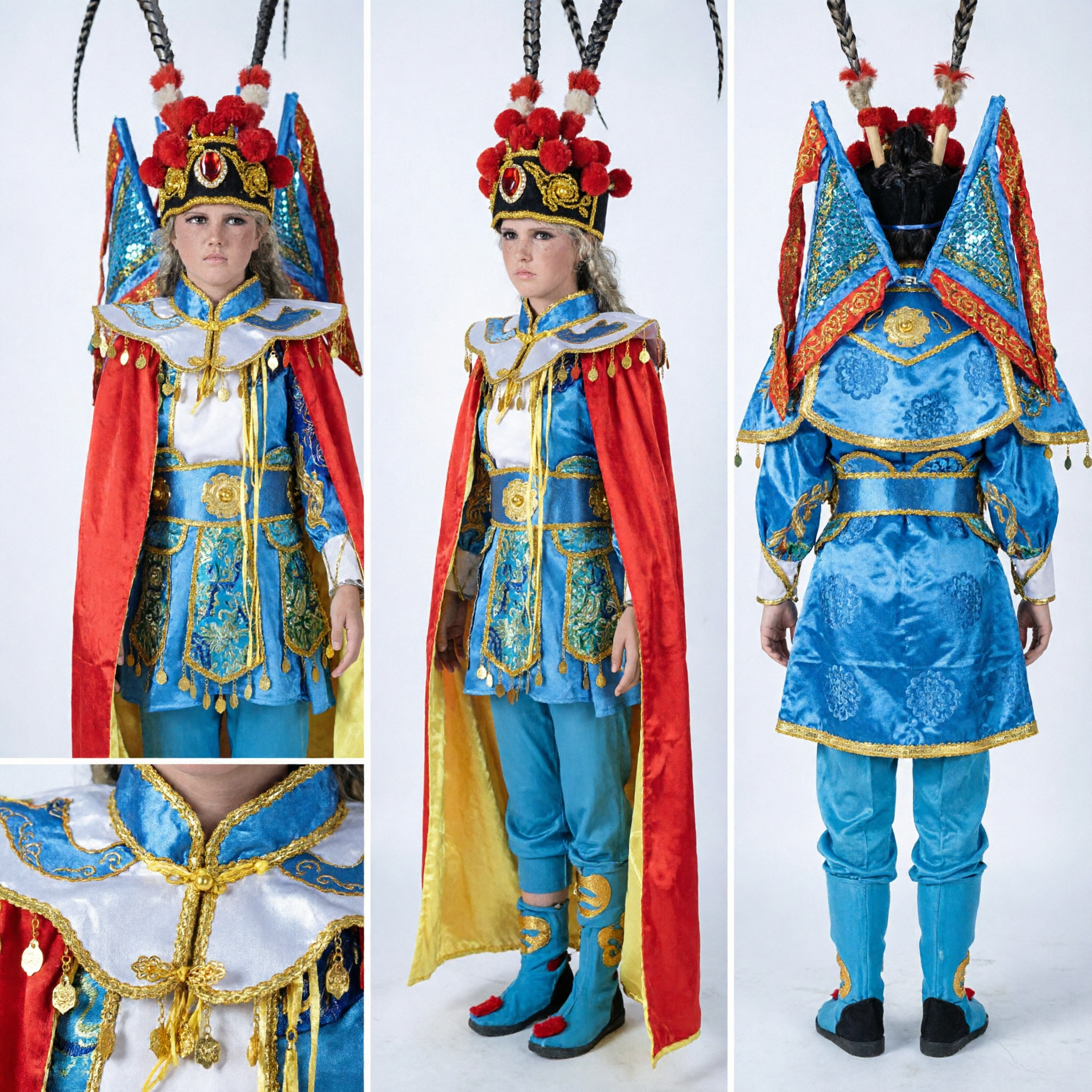 Kids Chinese Opera General Costume Peking Opera Warrior Armor Outfit with Feathers for Boys Stage Performance