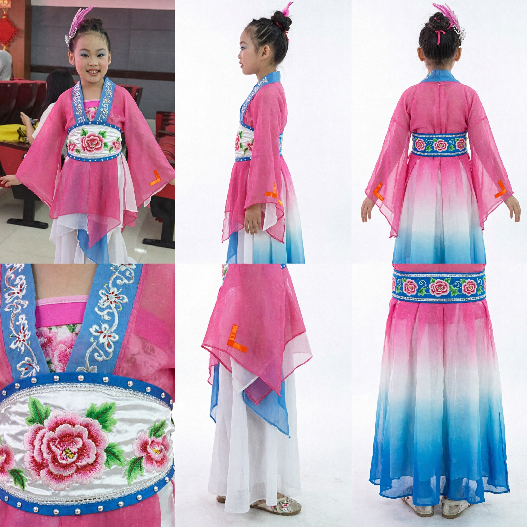 Girls Pink Traditional Chinese Dance Costume Hanfu Style Fairy Dress Kids Stage Performance Outfit