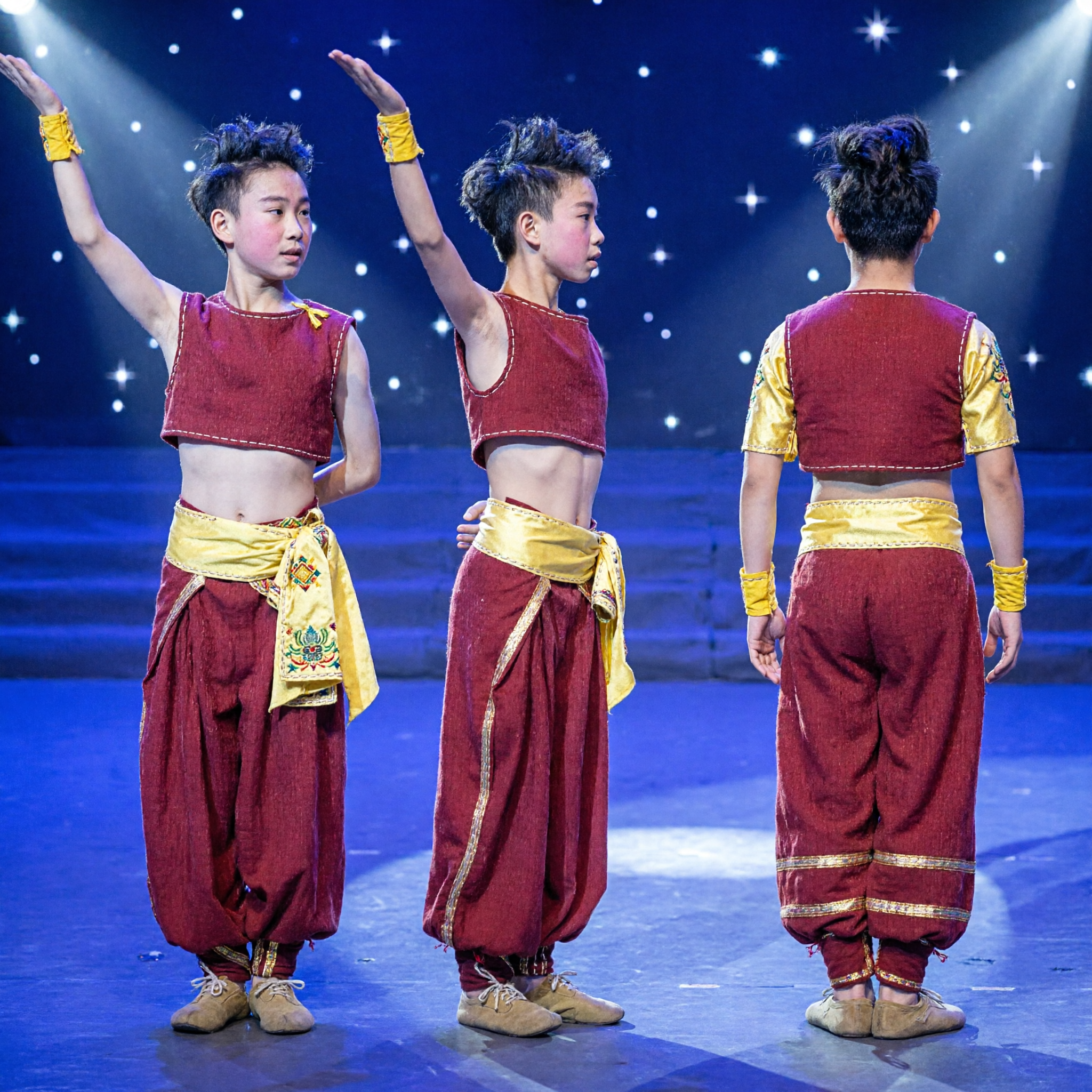 Boys Traditional Indian Folk Dance Costume Red Dhoti and Vest Set for Stage Performance