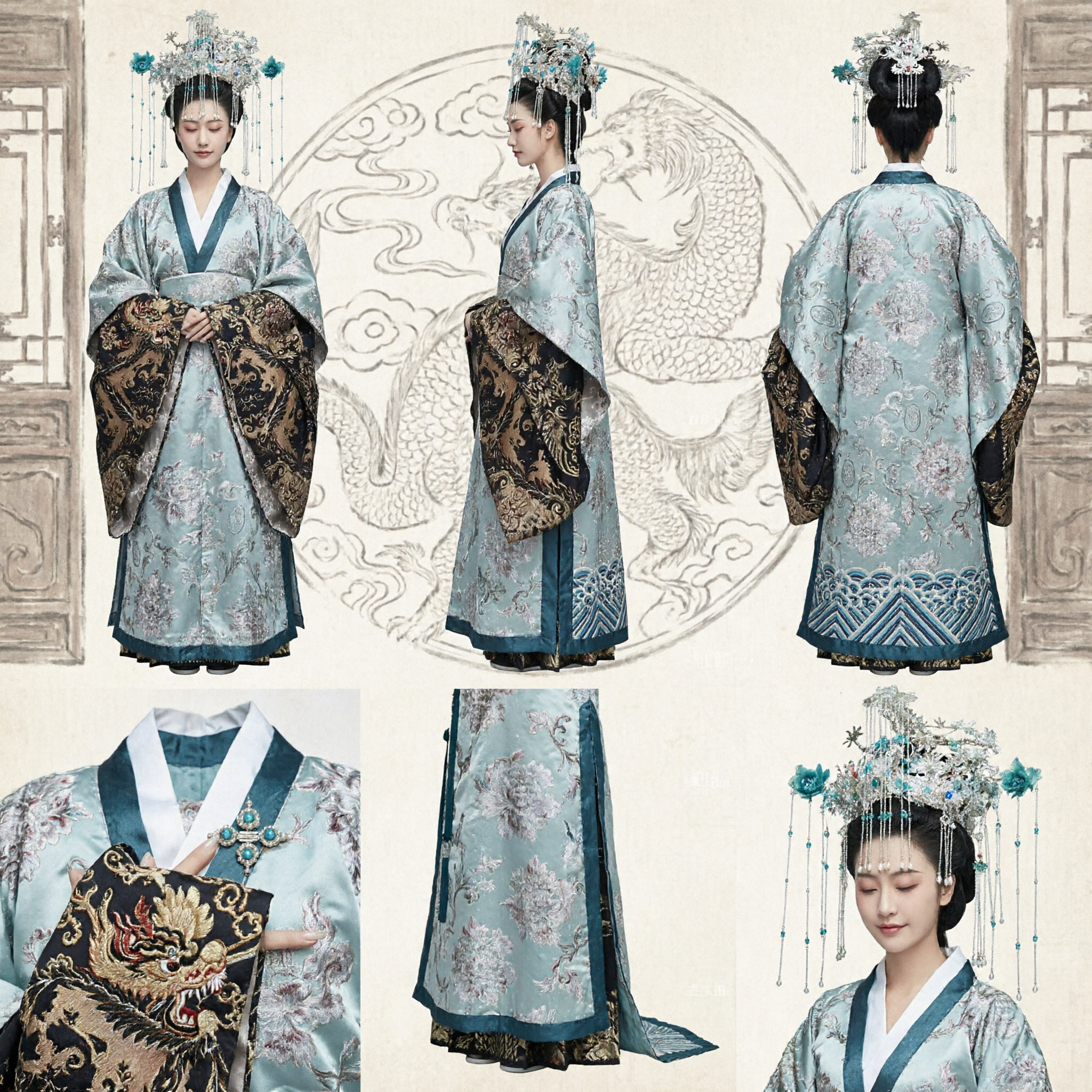 Traditional Chinese Hanfu Costume Ancient Empress Dress Elegant Blue Historical Cosplay Outfit for Women