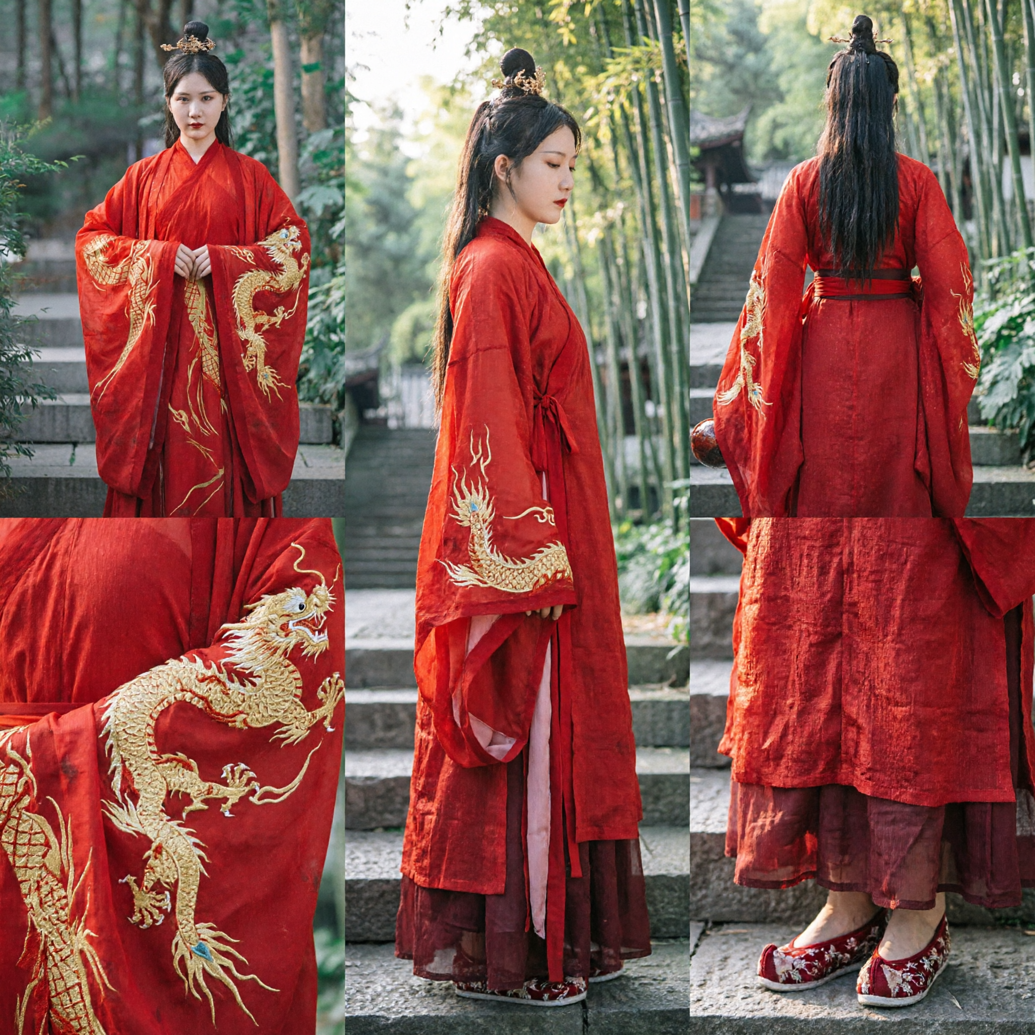 Elegant Red Chinese Hanfu Traditional Ancient Costume for Women Phoenix Embroidery Wide Sleeve Robe for Wedding