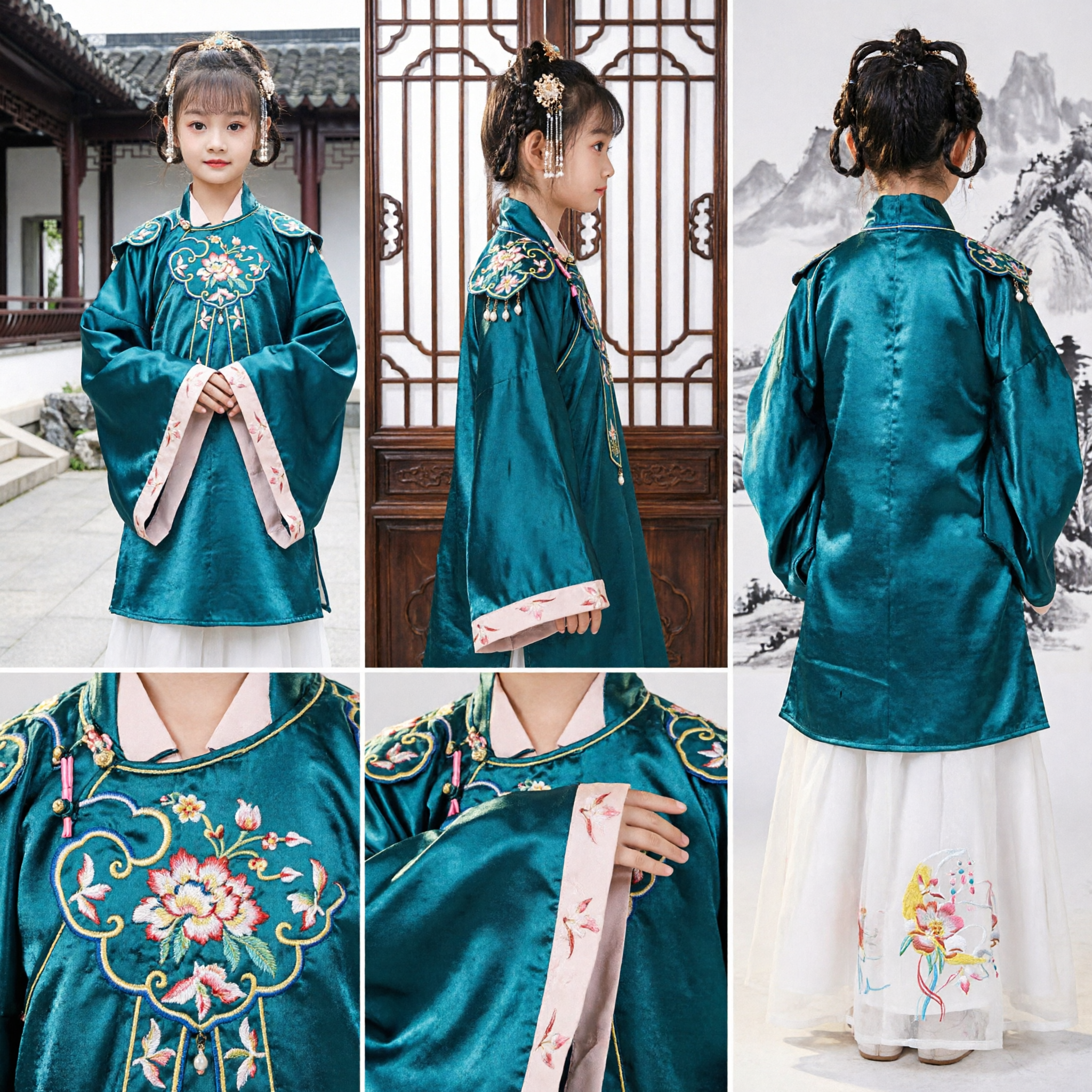 Traditional Chinese Hanfu Costume for Girls Ancient Embroidered Velvet Top and Skirt Set Kids Festival Performance Wear