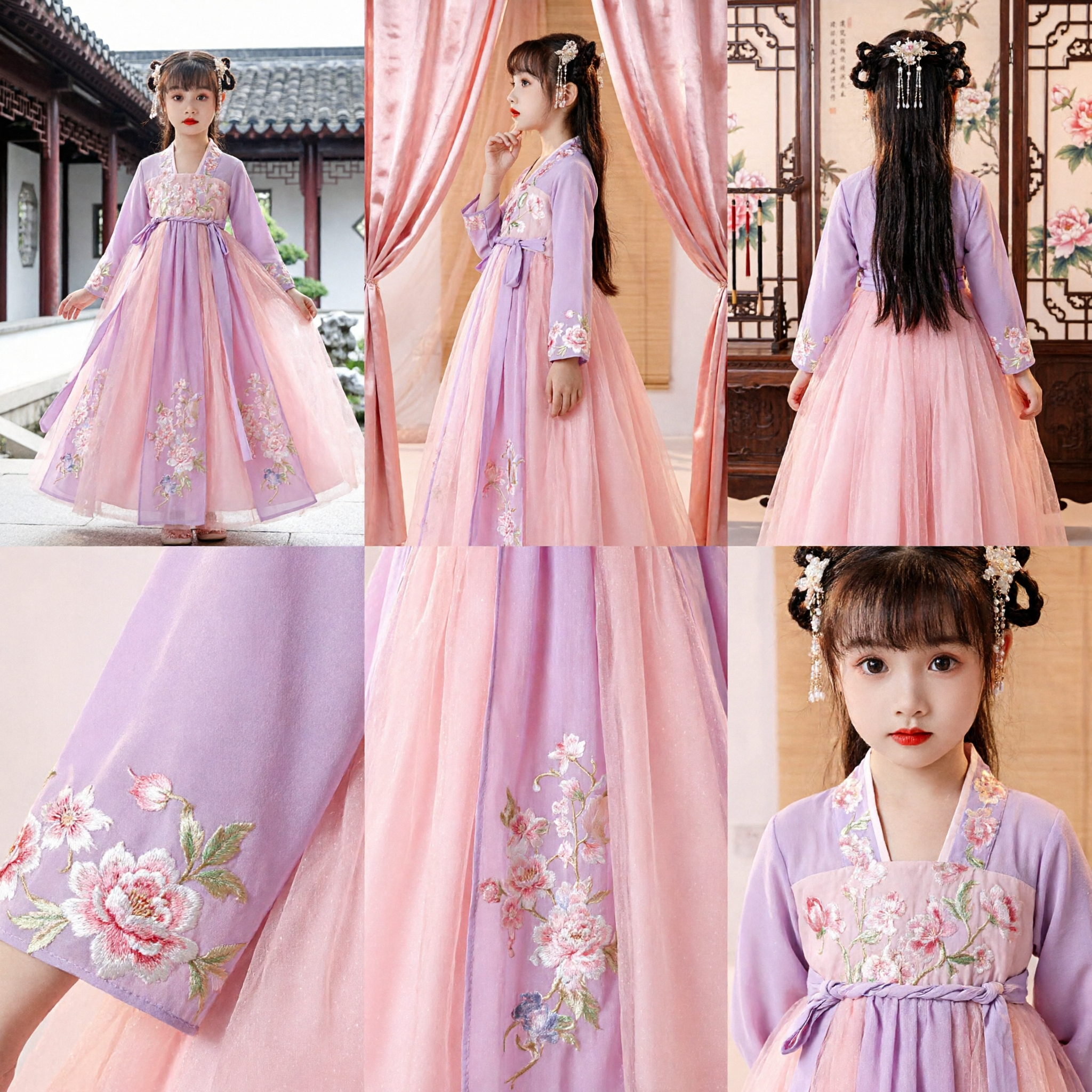 Kids Traditional Chinese Hanfu Dress Girls Purple Pink Gradient Fairy Costume for Wedding Party Performance