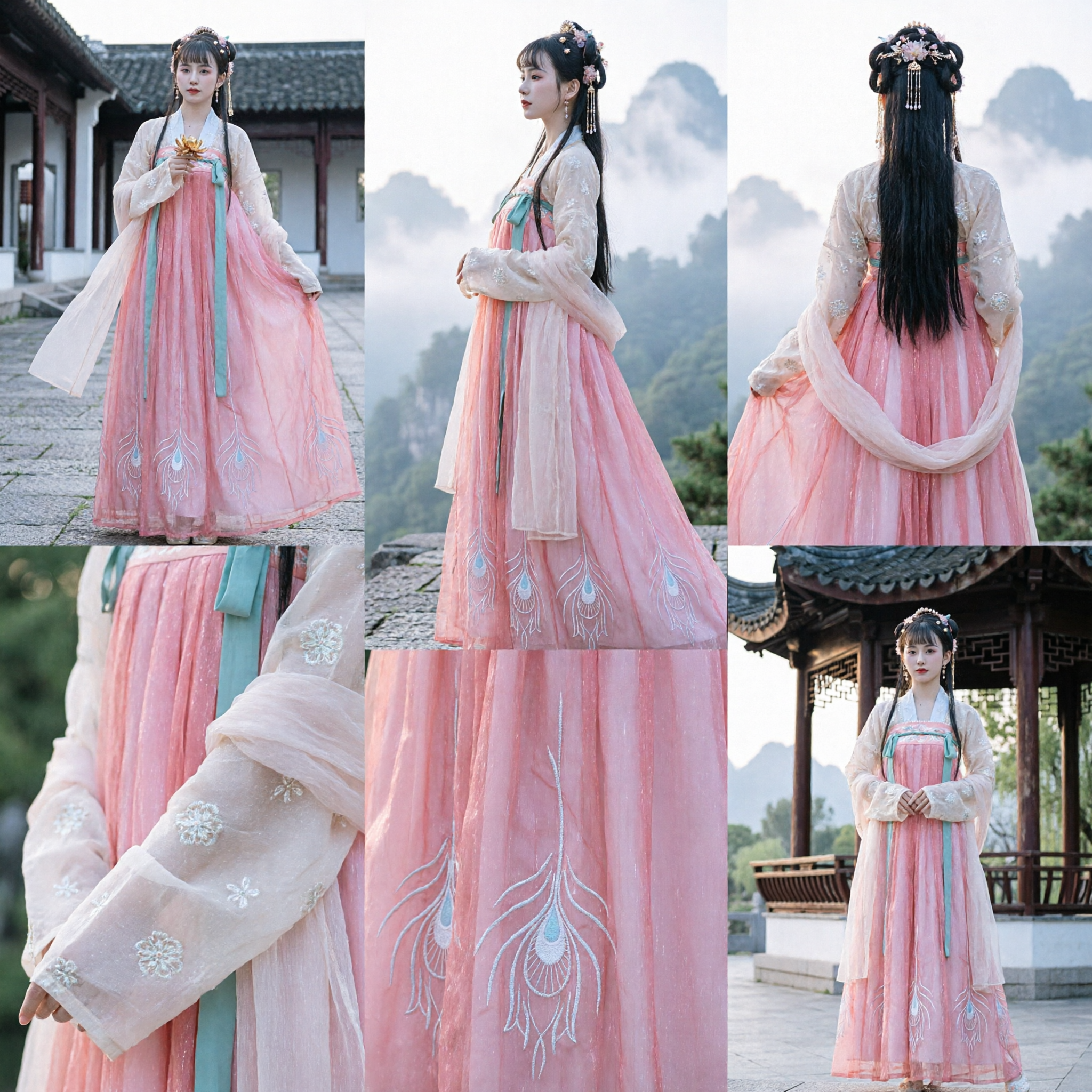 Pink Peacock Embroidery Hanfu Chinese Traditional Clothing Ancient Fairy Princess Dress for Women Cosplay