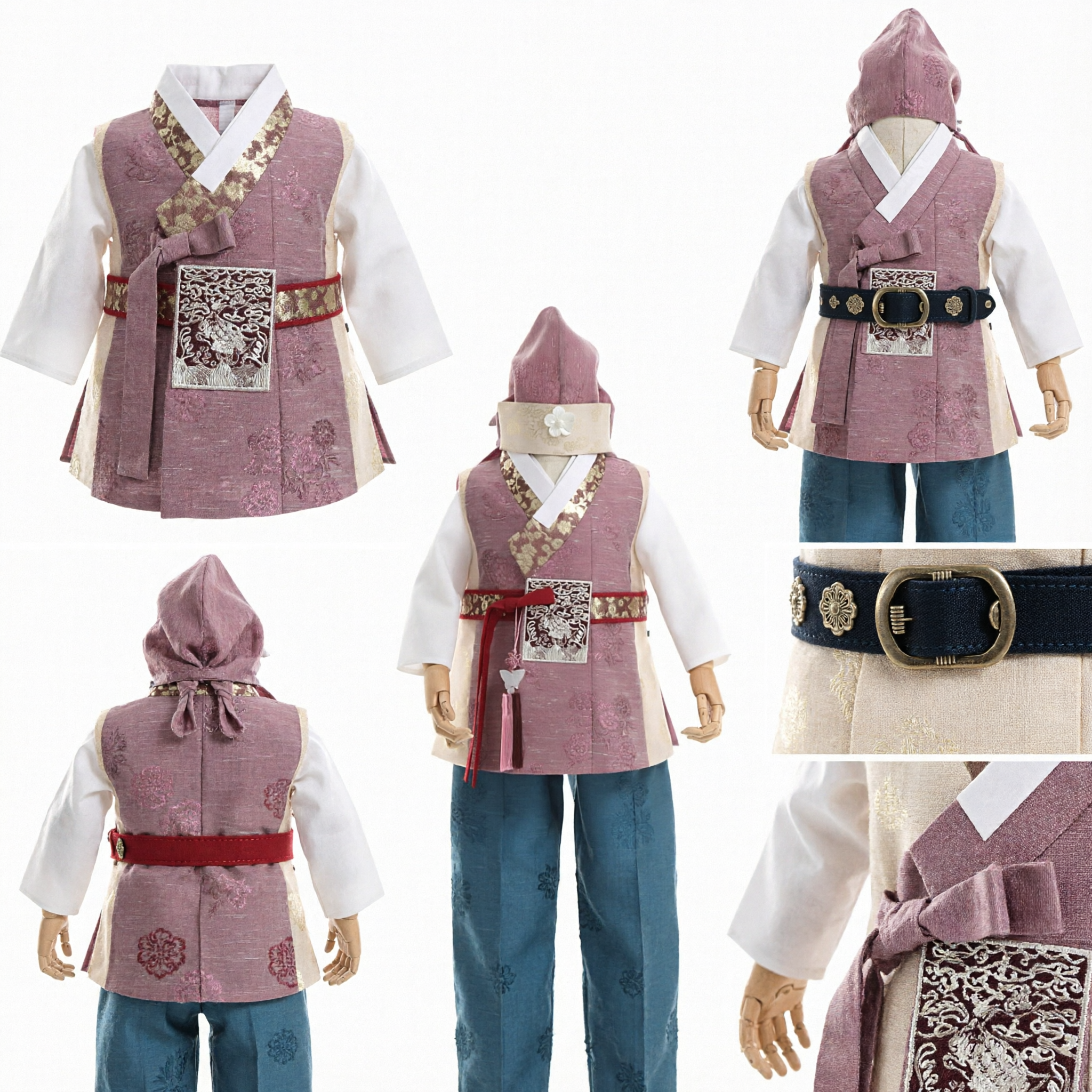 Men's Traditional Korean Hanbok Scholar Costume Set with Hat and Belt for Stage Performance and Cosplay