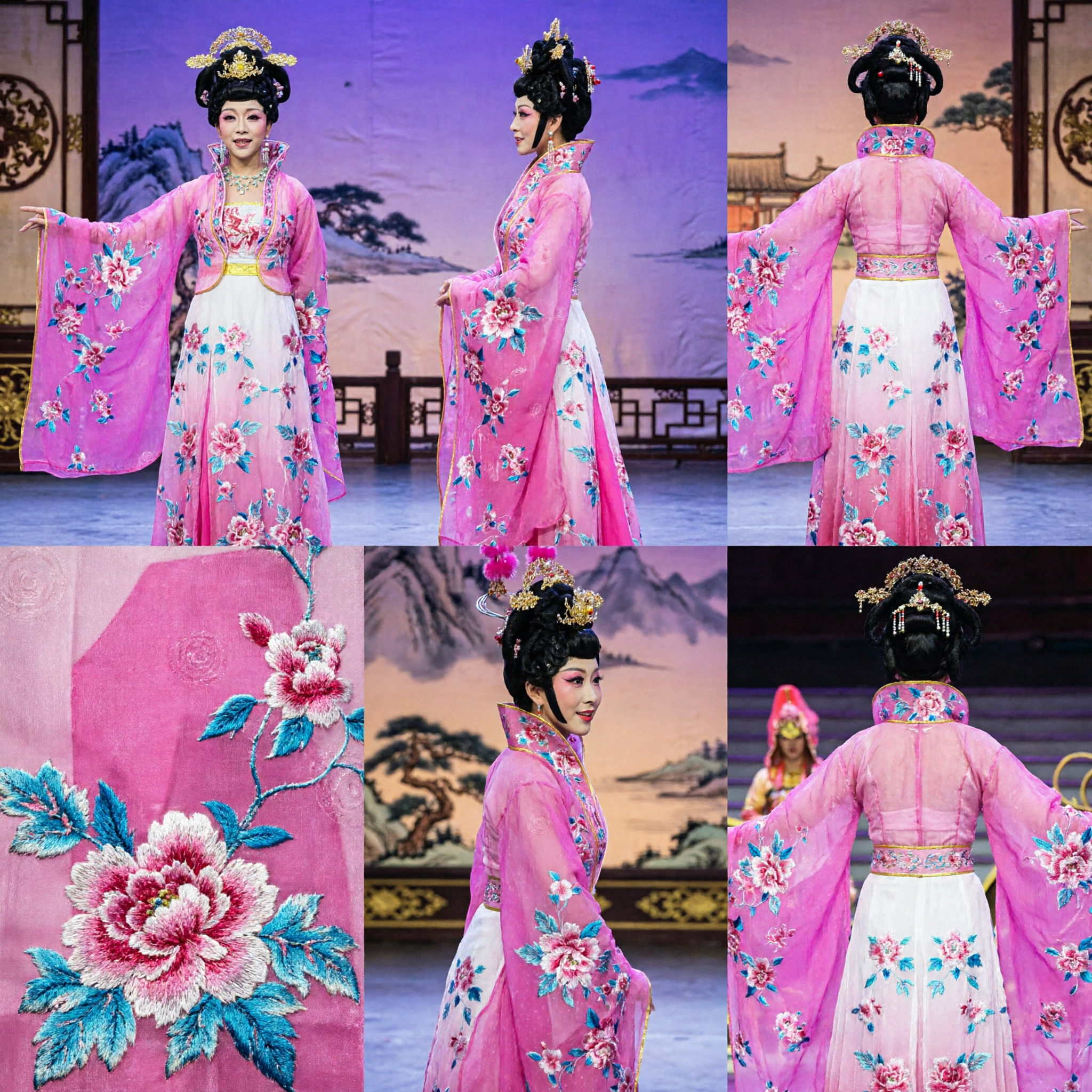 Traditional Chinese Opera Costume Pink Floral Tang Dynasty Hanfu Dress Stage Performance Outfit for Women