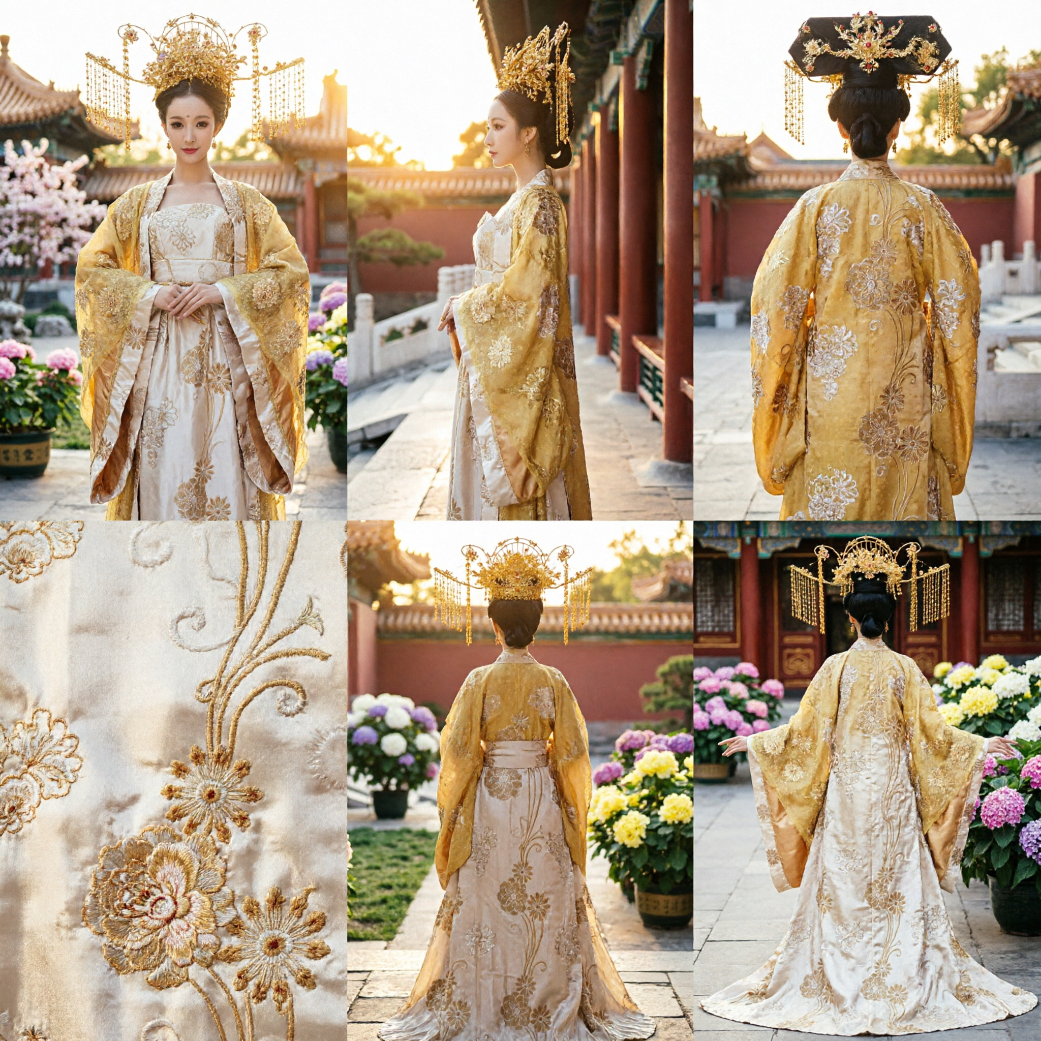 Elegant Gold Tang Dynasty Empress Hanfu Traditional Chinese Imperial Costume for Women Cosplay