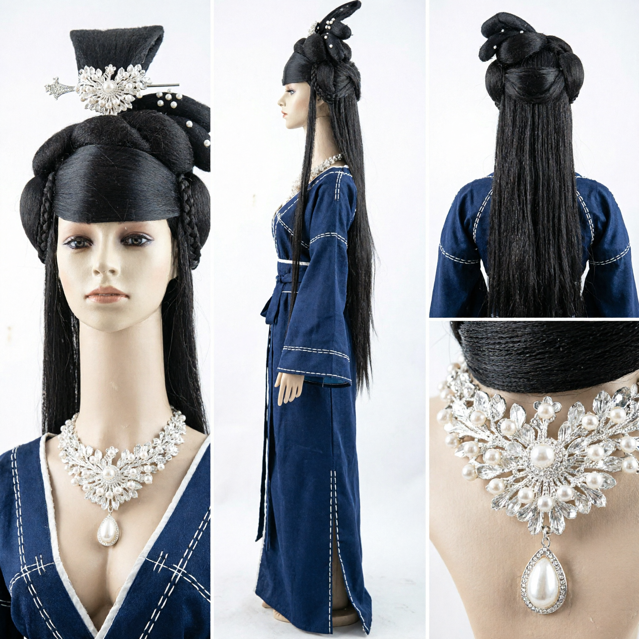 Chinese Ancient Style Wig Black Braided Updo Hairpiece Traditional Hanfu Cosplay Costume for Women