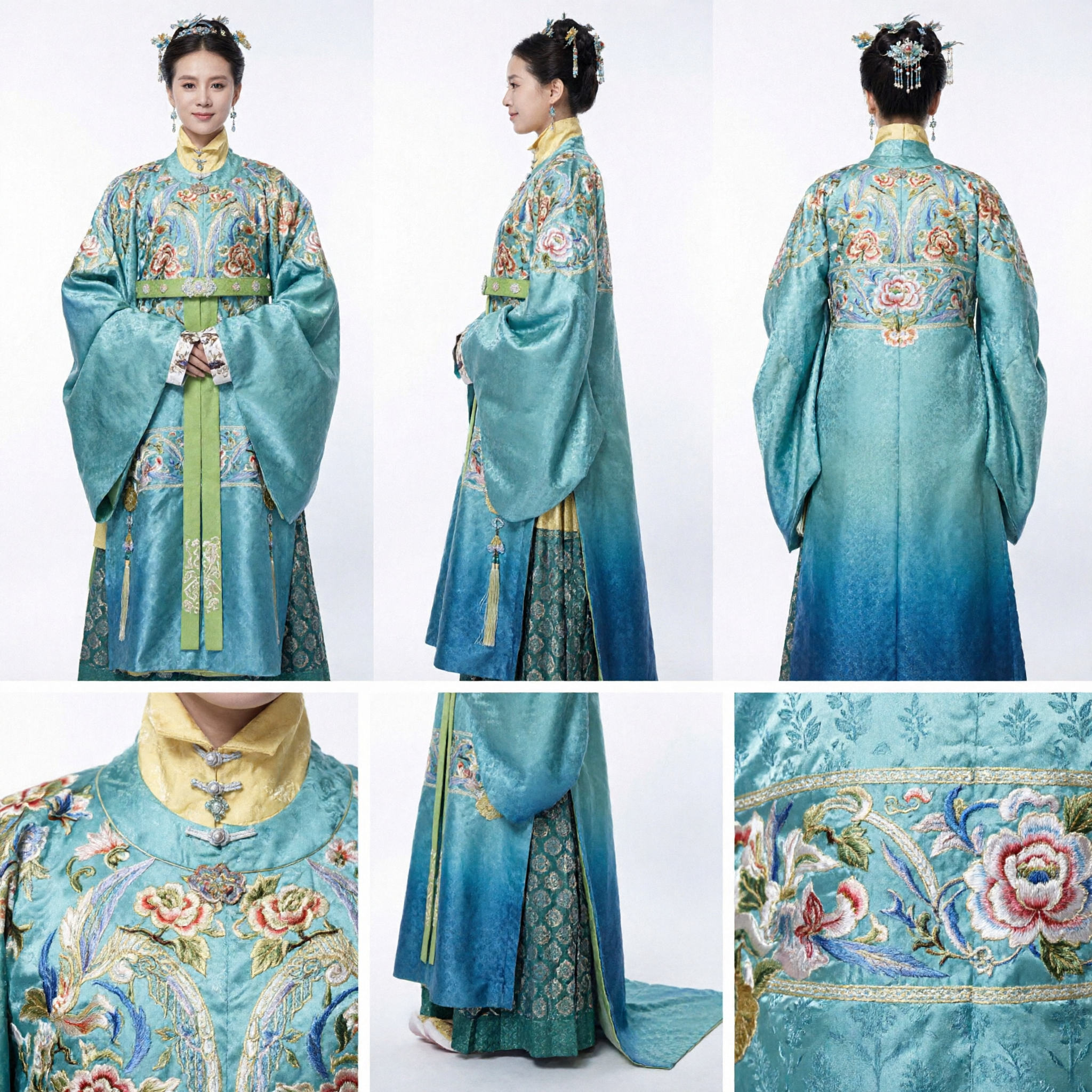 Women's Traditional Chinese Ming Dynasty Hanfu Teal Embroidered Ancient Costume for Cultural Events and Cosplay