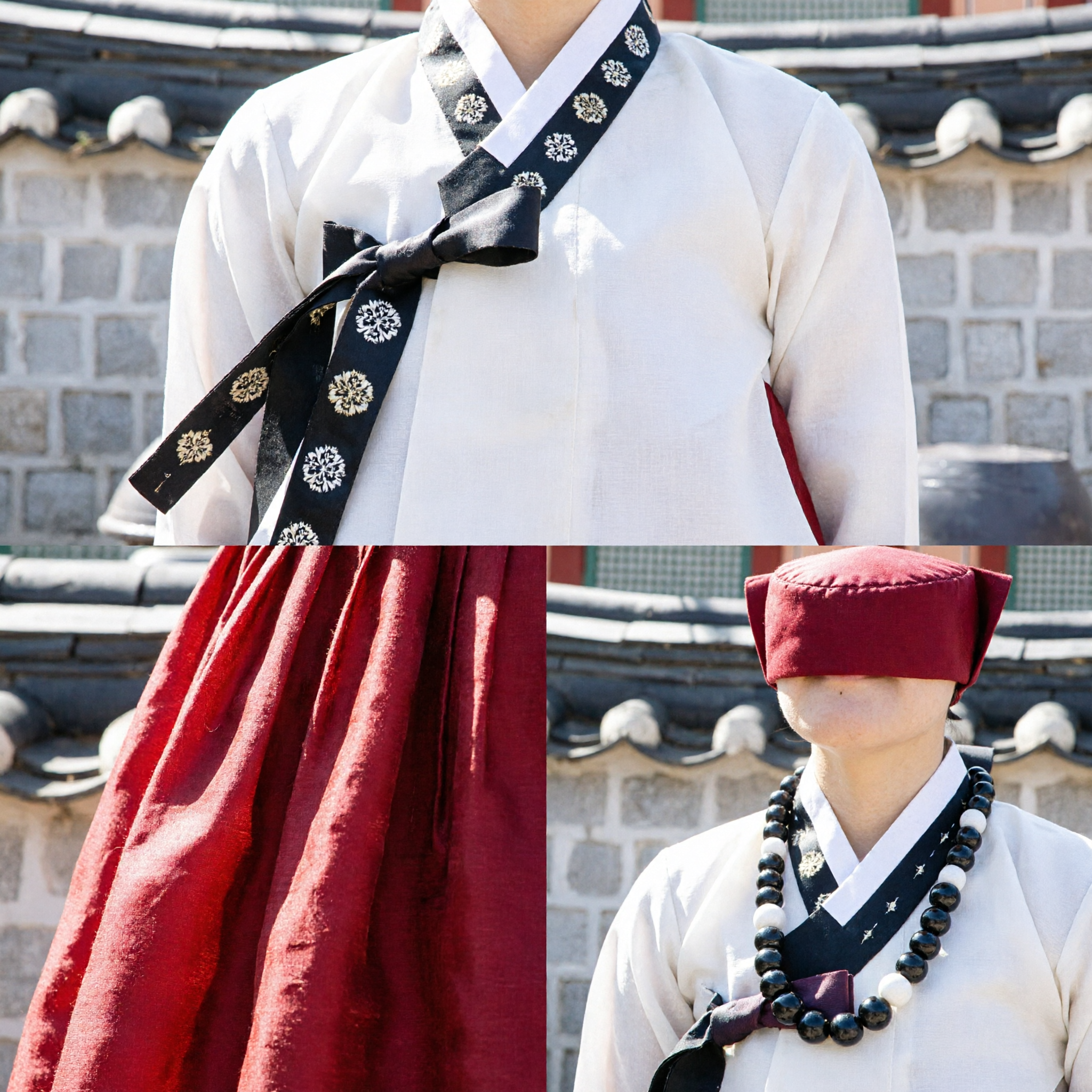 Traditional Korean Hanbok for Women Red Chima and White Jeogori Palace Style Dress for Wedding Ceremony