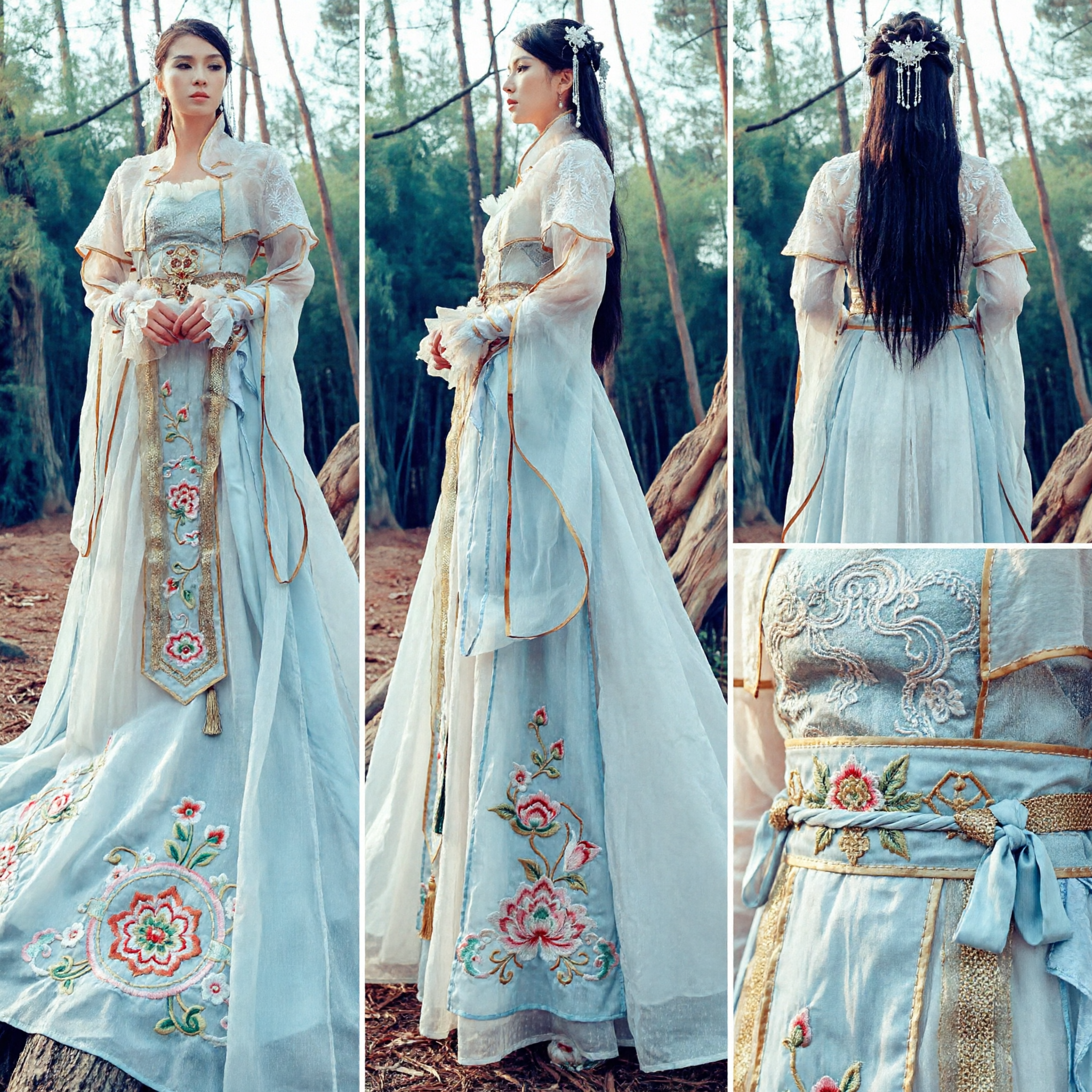 Elegant White and Blue Traditional Chinese Hanfu Ancient Fairy Costume for Women Cosplay and Performance