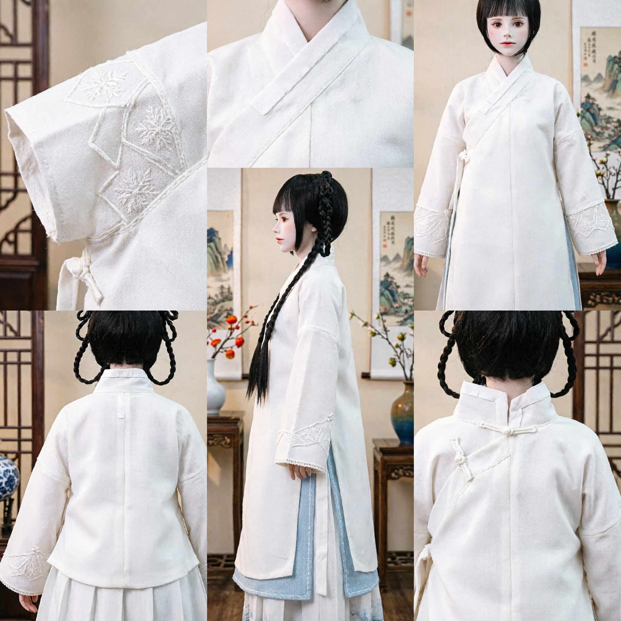 Ancient Chinese Black Braided Wig with Looped Pigtails and Bangs for Hanfu Cosplay Traditional Costume Performance