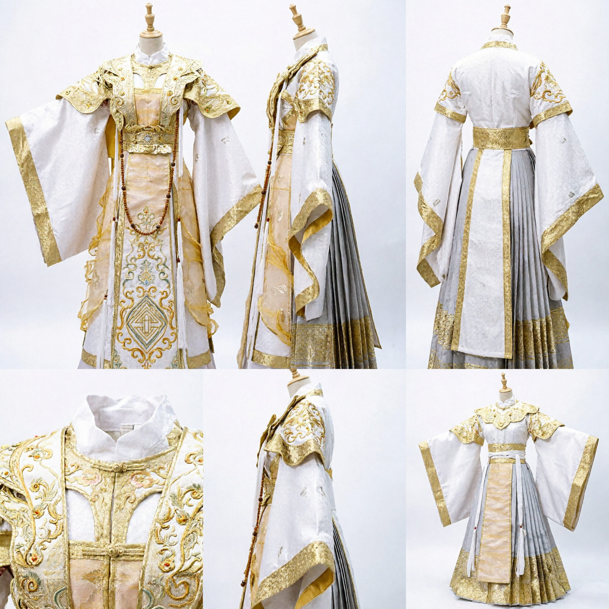 Ancient Chinese Empress Costume White and Gold Traditional Hanfu Dress for Women Stage Performance Cosplay