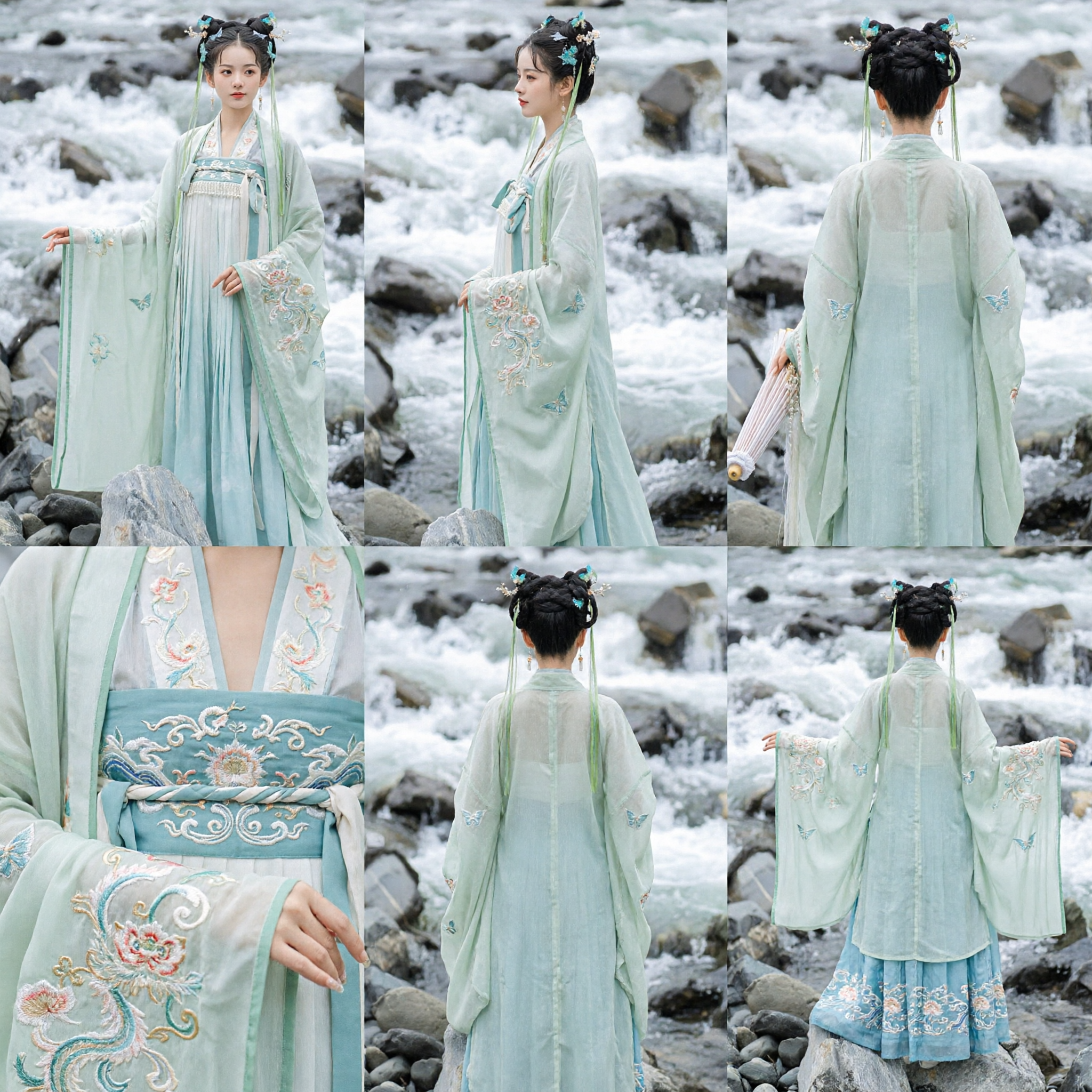 Elegant Green Hanfu Traditional Chinese Clothing Butterfly Embroidery Ancient Costume for Women Photography and Festivals