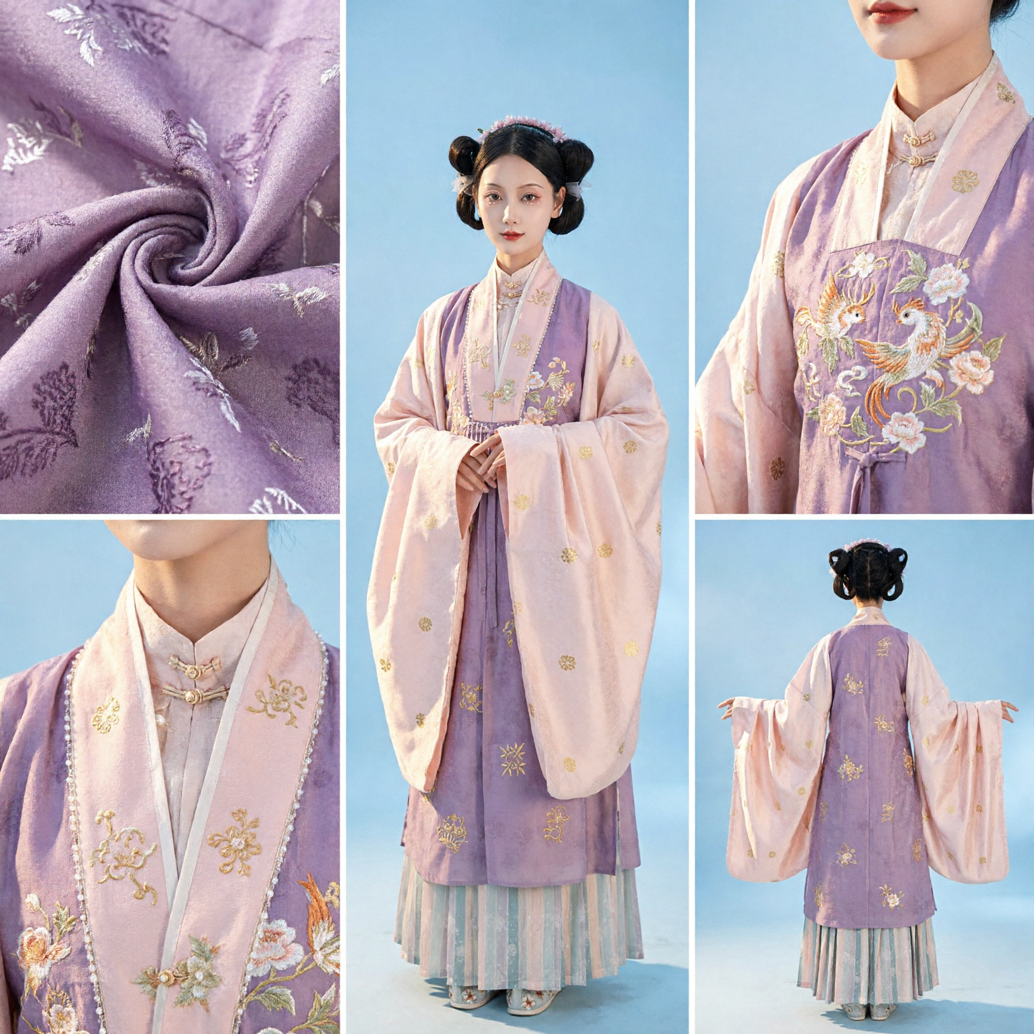 Traditional Chinese Hanfu Purple and Pink Embroidered Costume Ancient Ming Dynasty Style Clothing for Women