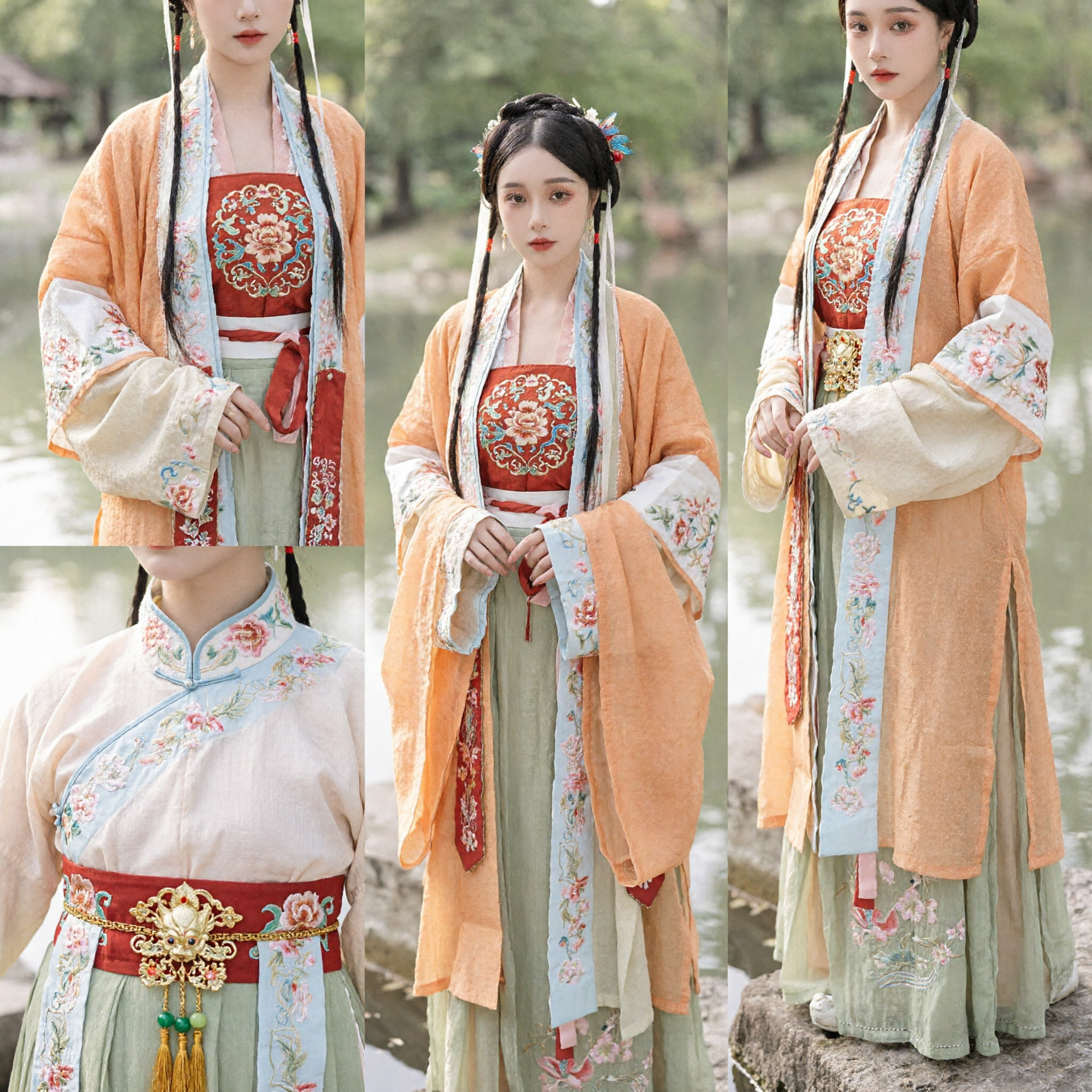 Elegant Chinese Hanfu Traditional Ancient Costume Peach Robe and Green Skirt Set for Women Historical Cosplay