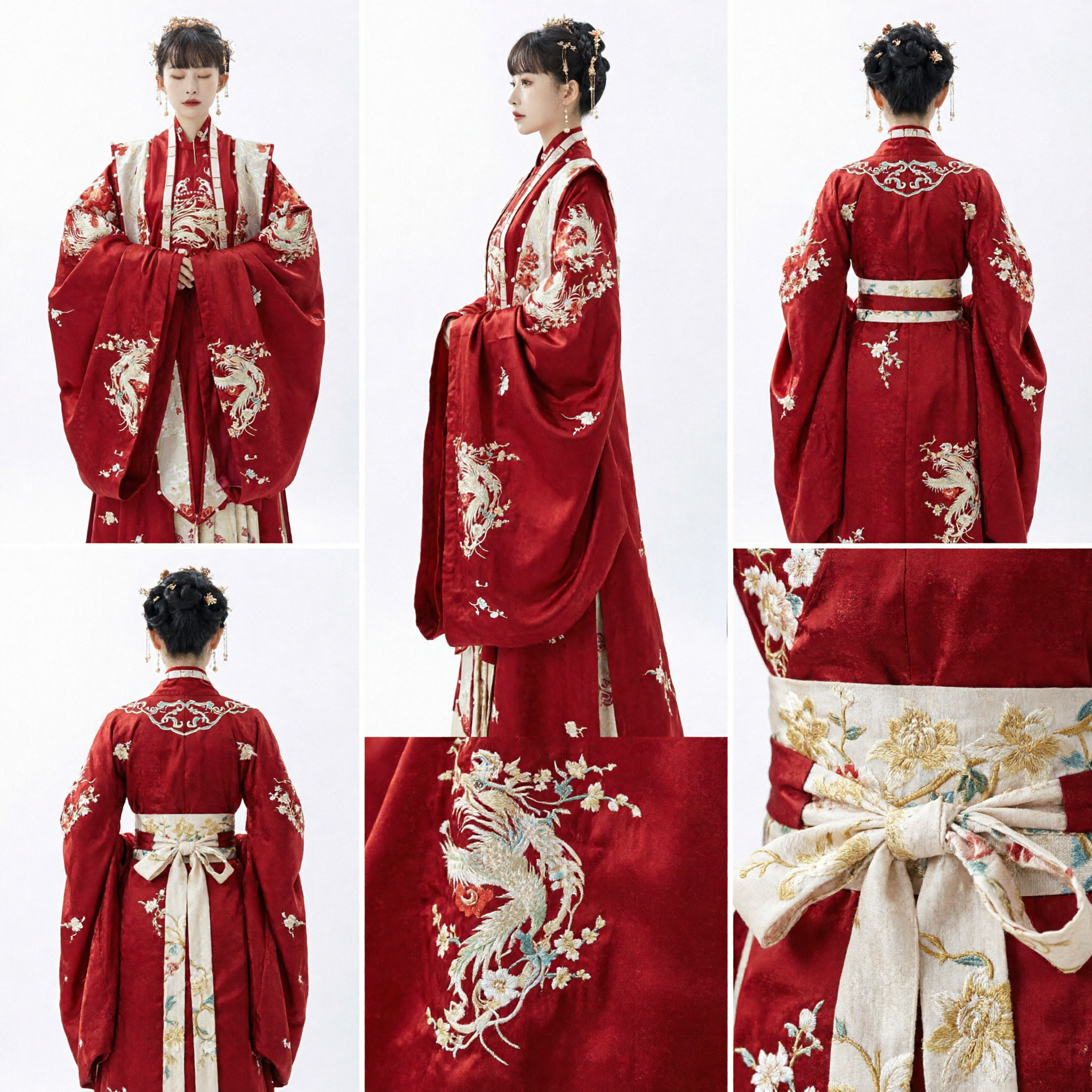Traditional Chinese Ming Dynasty Hanfu Wedding Dress Red Embroidered Cloak and Skirt Set for Bride