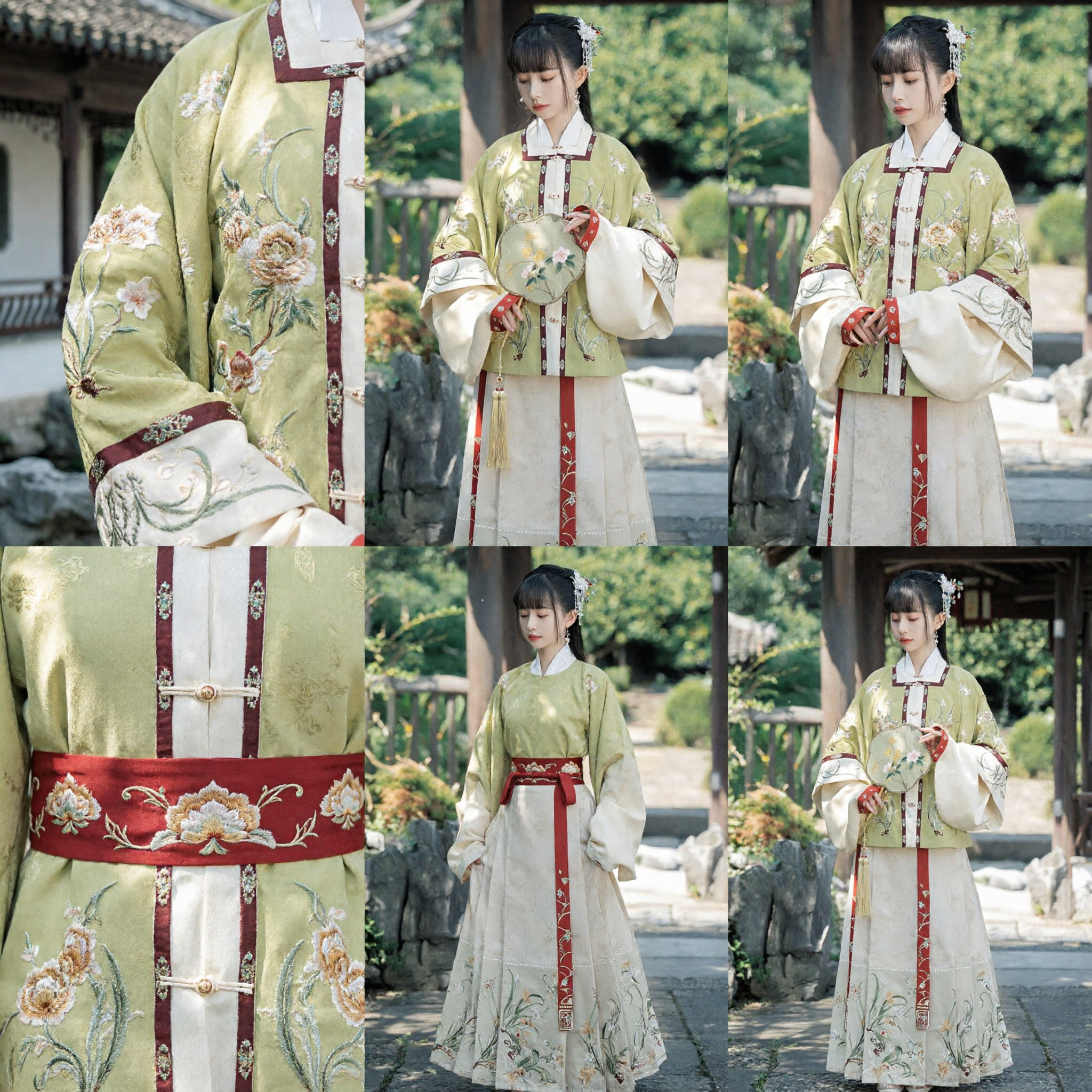 Elegant Green Ming Dynasty Hanfu Set Traditional Chinese Embroidered Jacket and Skirt Costume for Women