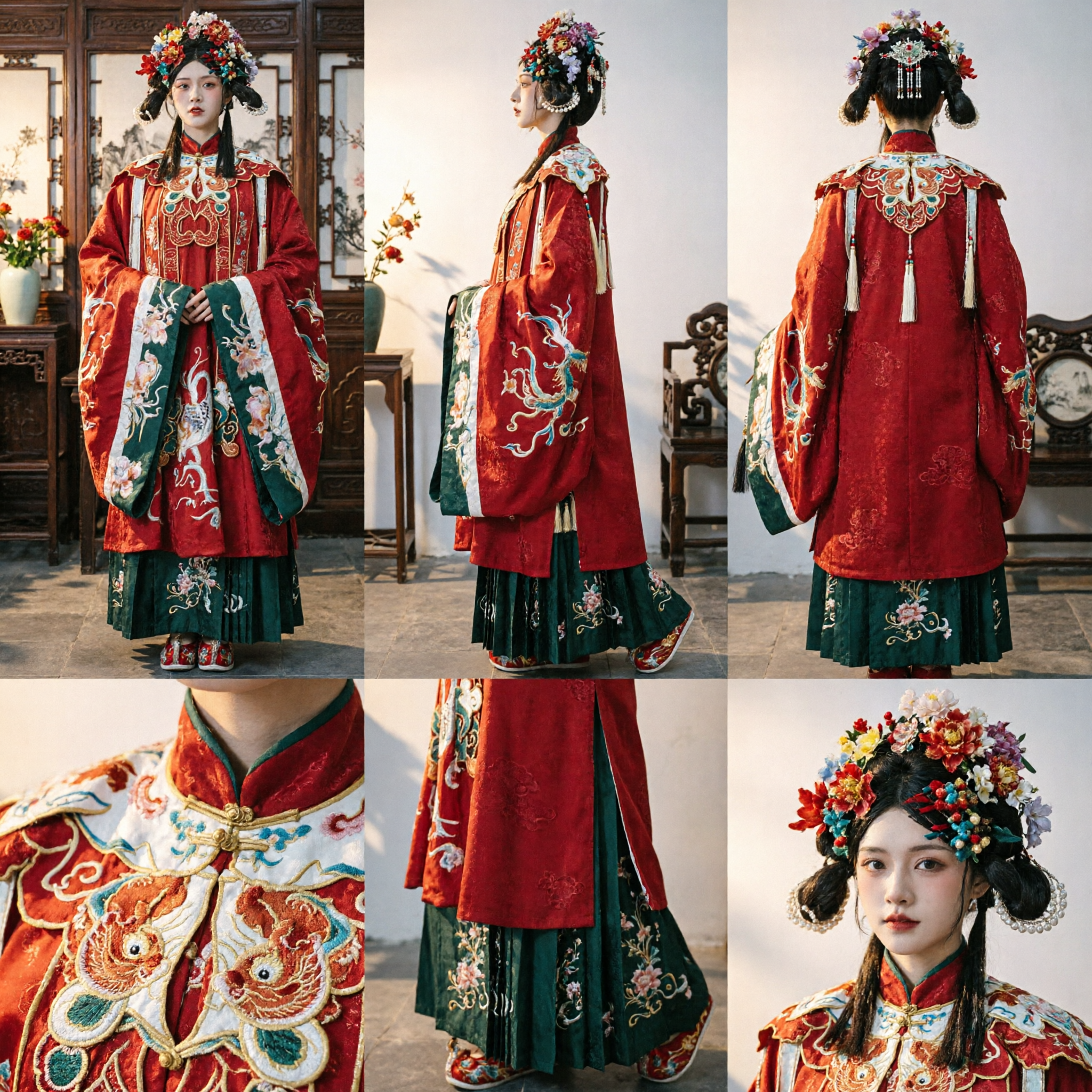 Exquisite Traditional Chinese Ming Dynasty Red Embroidered Hanfu Wedding Dress Ancient Costume for Women Performance