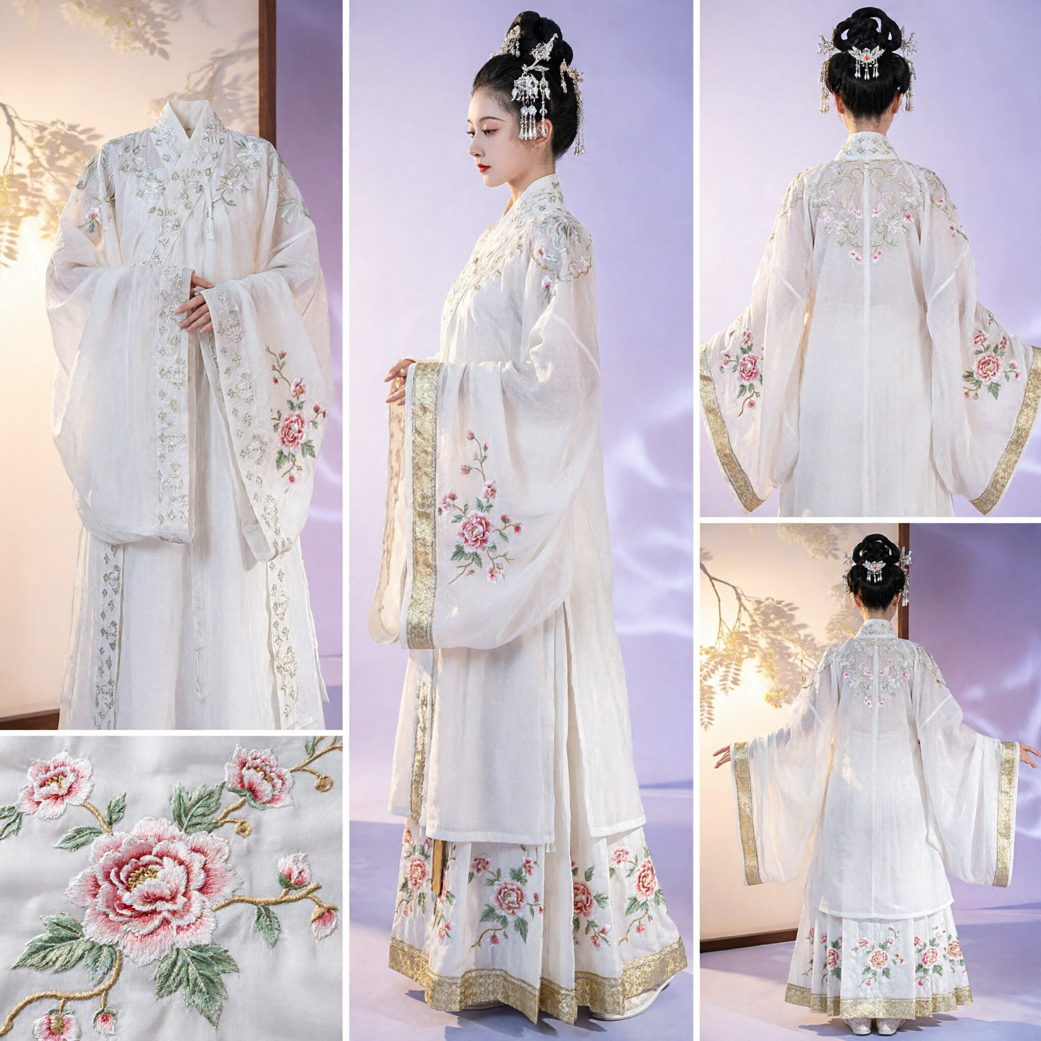 Elegant White Hanfu Traditional Chinese Clothing Embroidered Floral Wide Sleeve Ancient Costume for Women