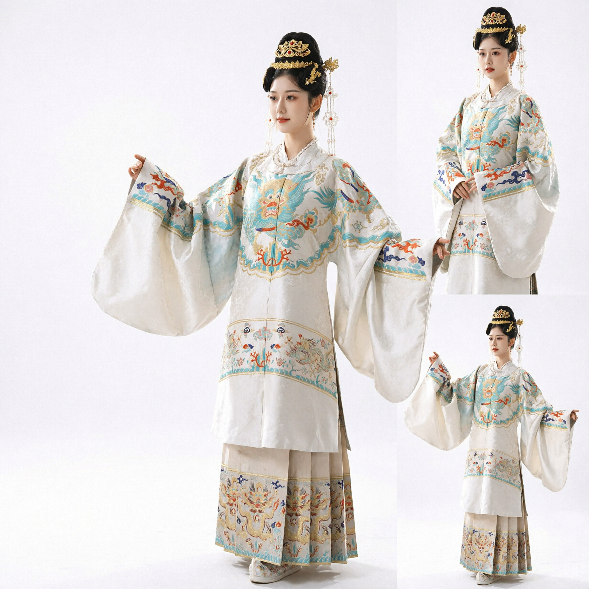 Traditional Chinese Ming Dynasty Hanfu Dress for Women with Exquisite Dragon Embroidery and Wide Sleeves
