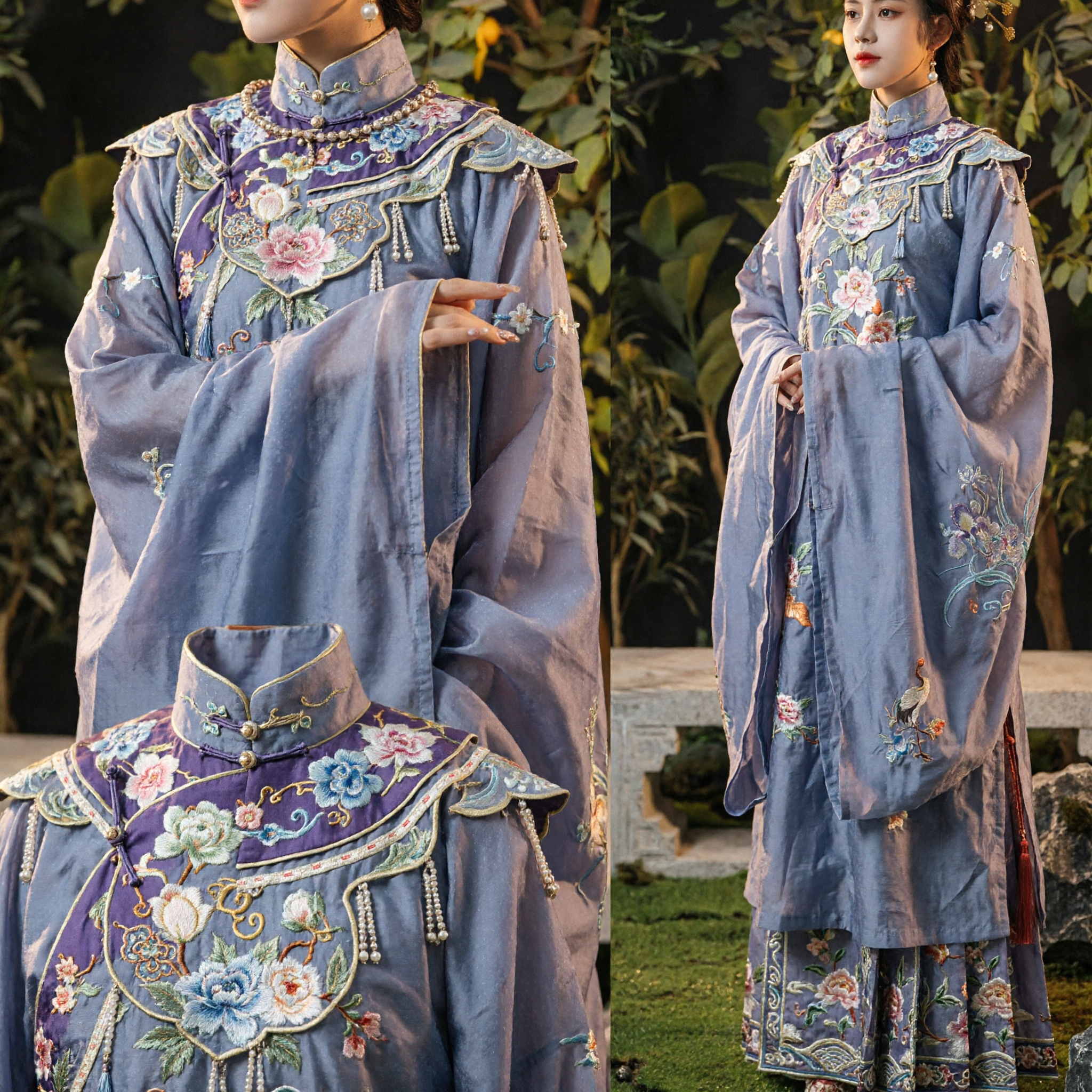 Traditional Chinese Hanfu Dress Ming Dynasty Style Purple Embroidered Crane Robe for Women