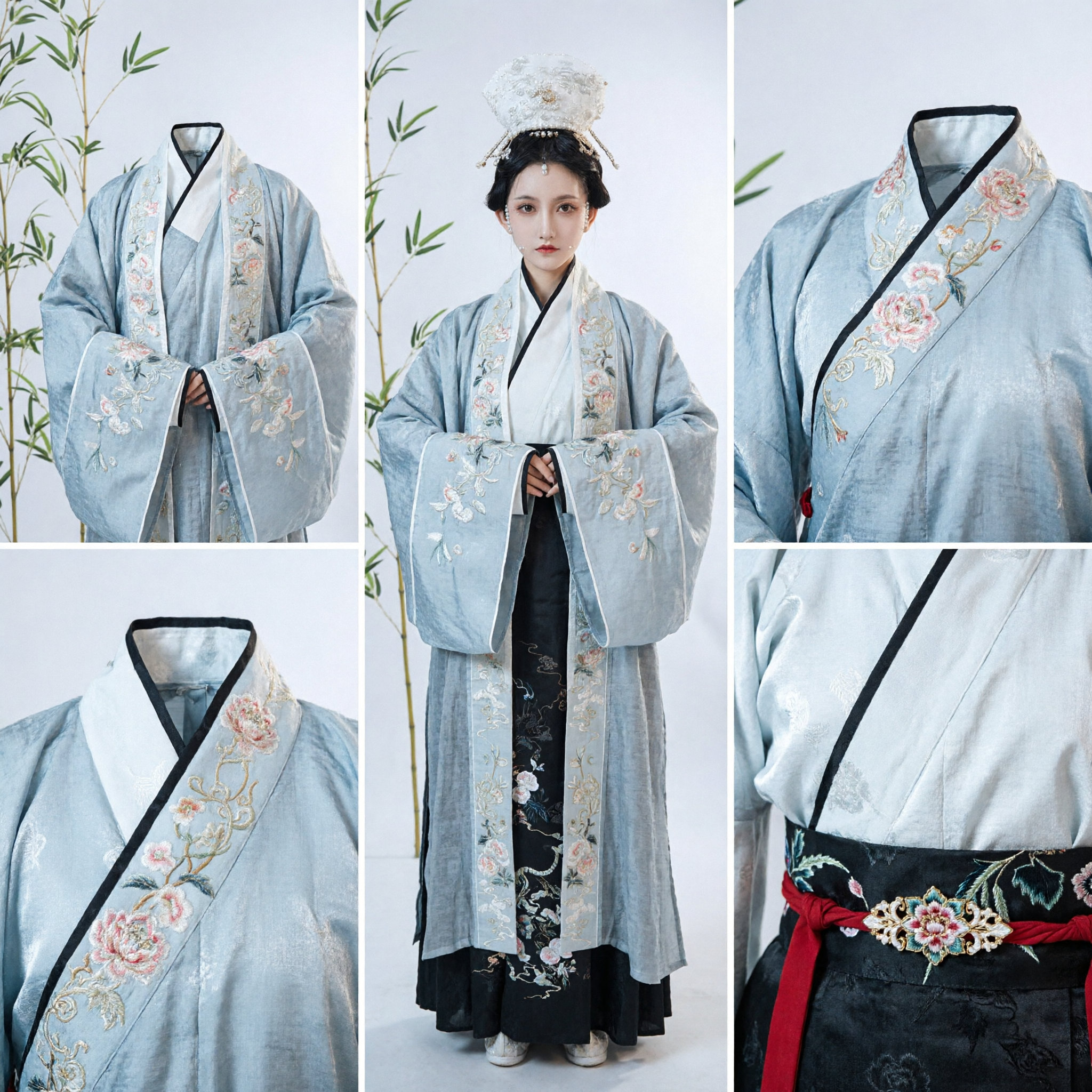 Ancient Chinese Hanfu Traditional Costume Embroidered Long Robe and Skirt Set for Women Historical Cosplay