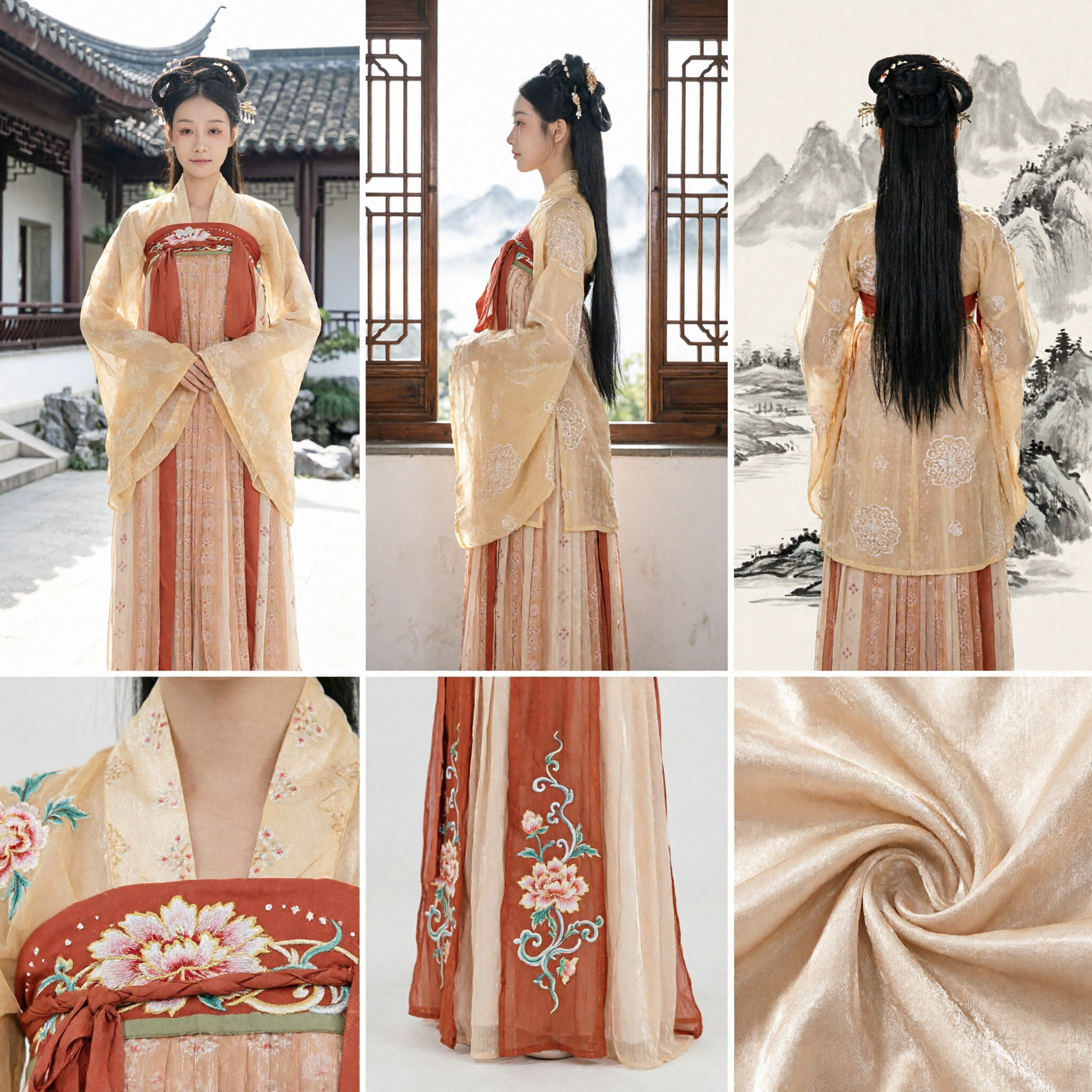 Elegant Traditional Chinese Tang Dynasty Hanfu Set Yellow Robe and Orange Skirt Ancient Costume for Women Performance