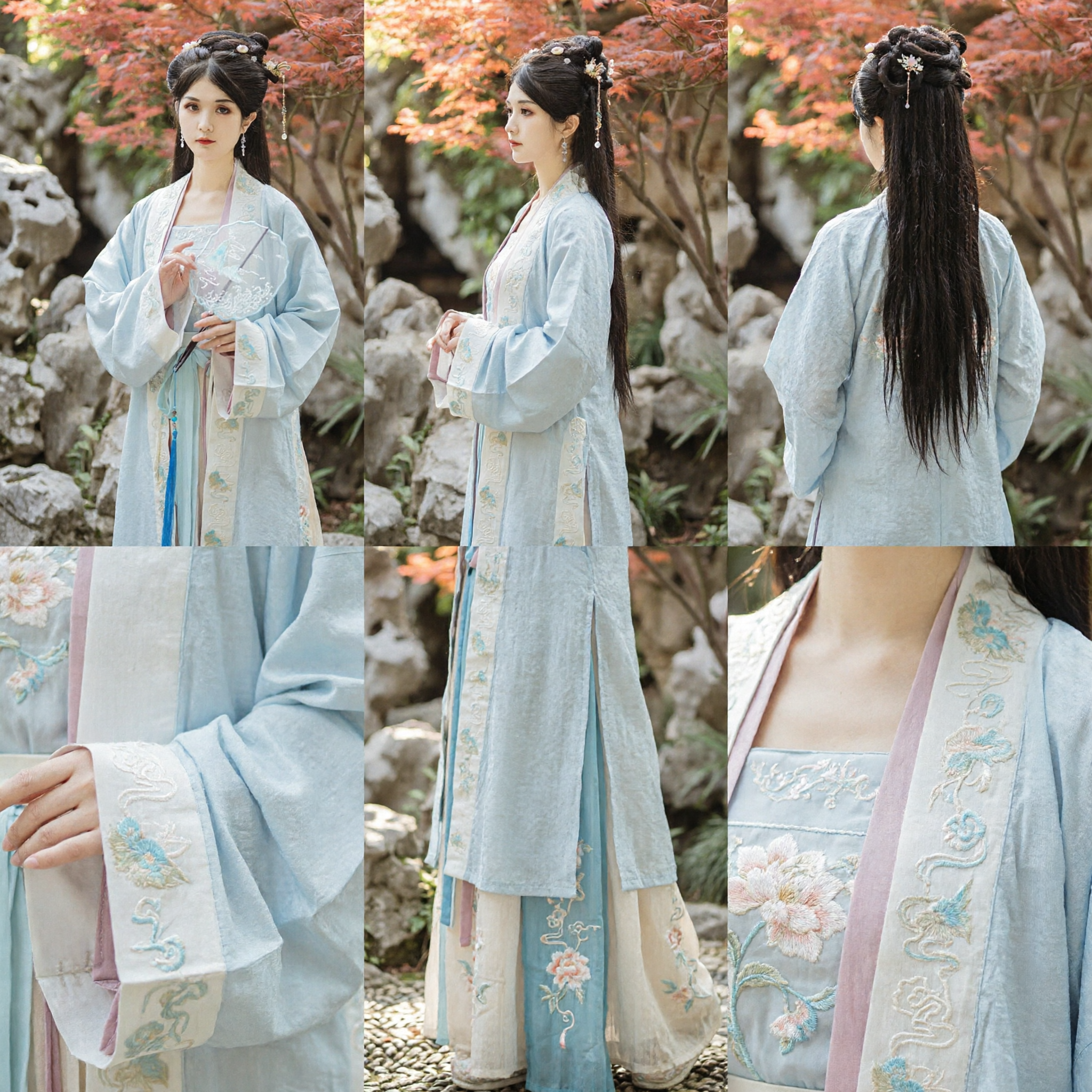 Elegant Light Blue Traditional Chinese Hanfu Costume Ancient Song Dynasty Style Dress for Women Cosplay Photography