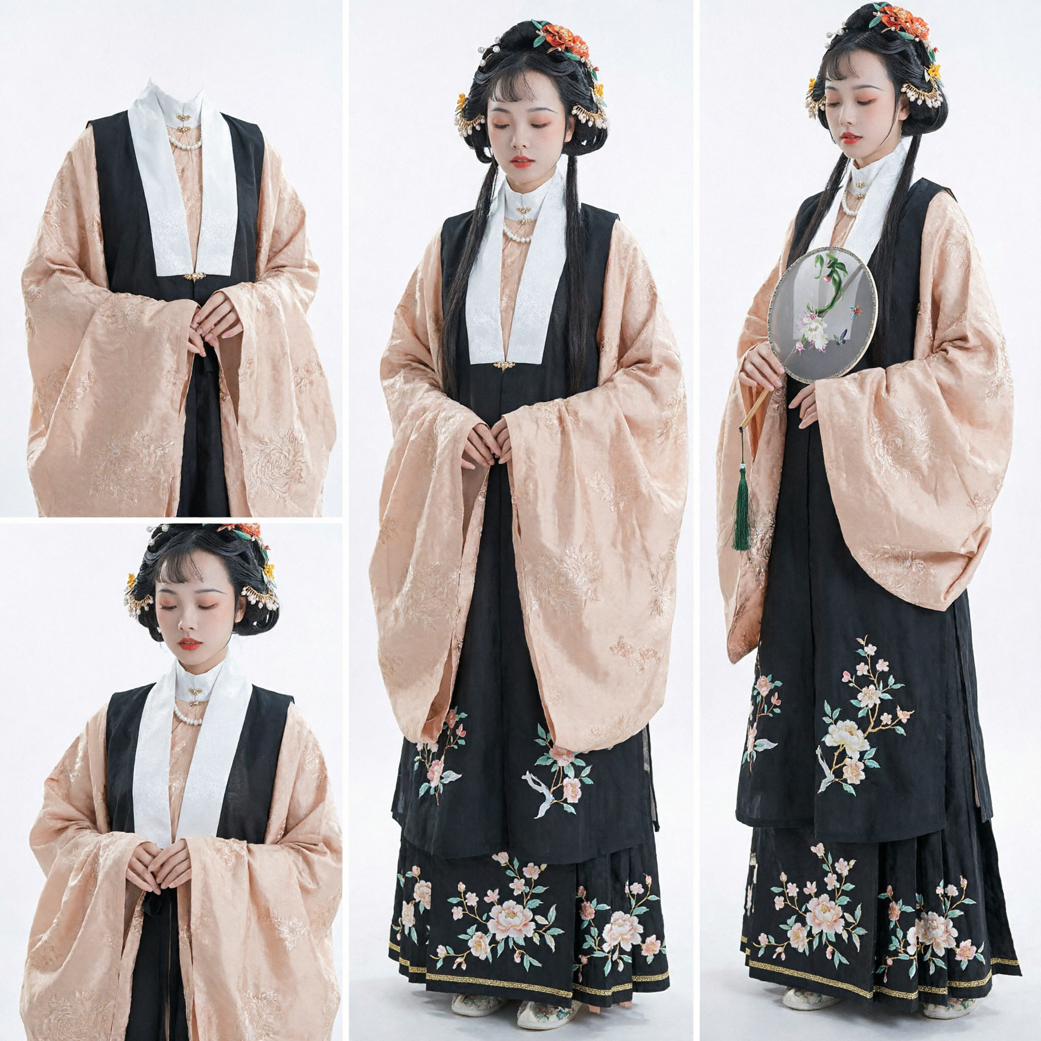 Women's Ming Dynasty Hanfu Traditional Chinese Costume Embroidered Pifeng Robe Set for Tea Ceremony and Photography
