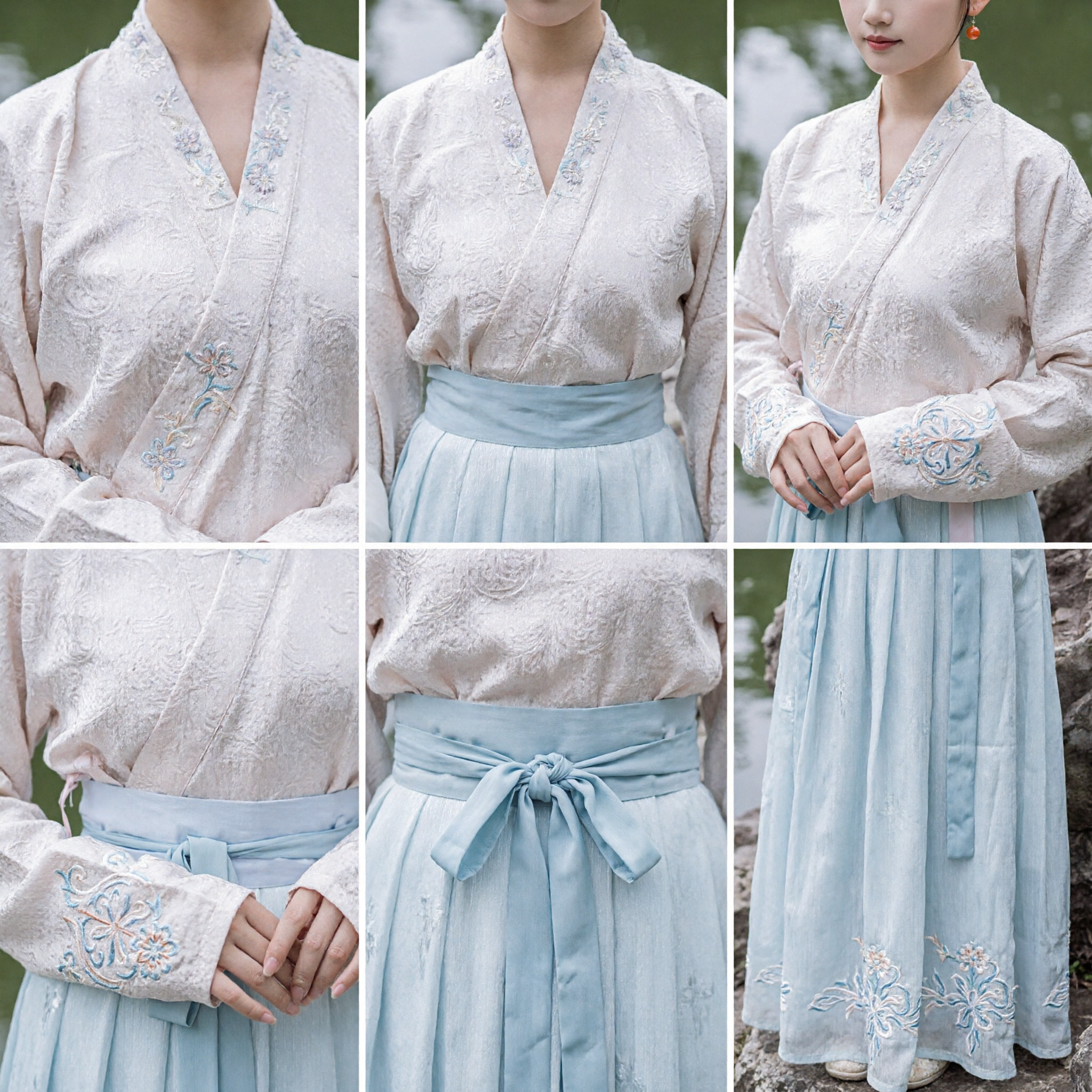 Traditional Chinese Hanfu Costume for Women Song Dynasty Ancient Clothing White Top Blue Skirt Set
