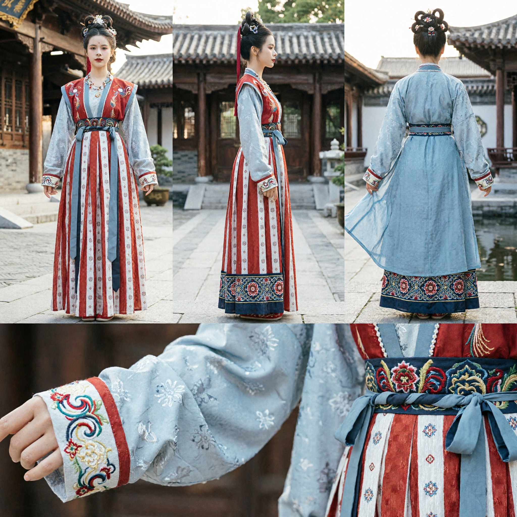 Elegant Traditional Chinese Hanfu Costume Tang Dynasty Style Red Striped Skirt Ancient Dress for Women