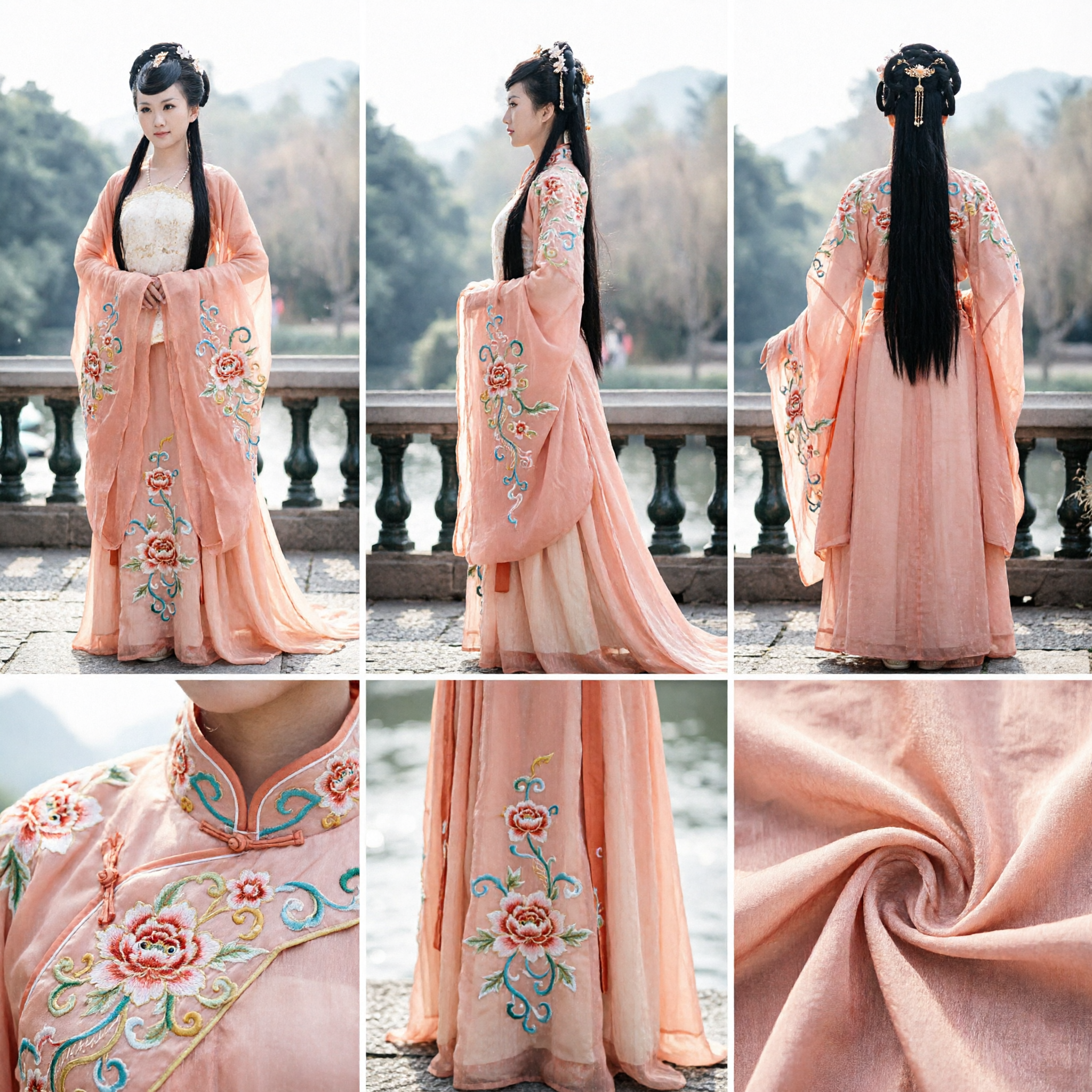 Women's Peach Traditional Chinese Hanfu Tang Dynasty Ancient Costume Wide Sleeve Dress for Performance