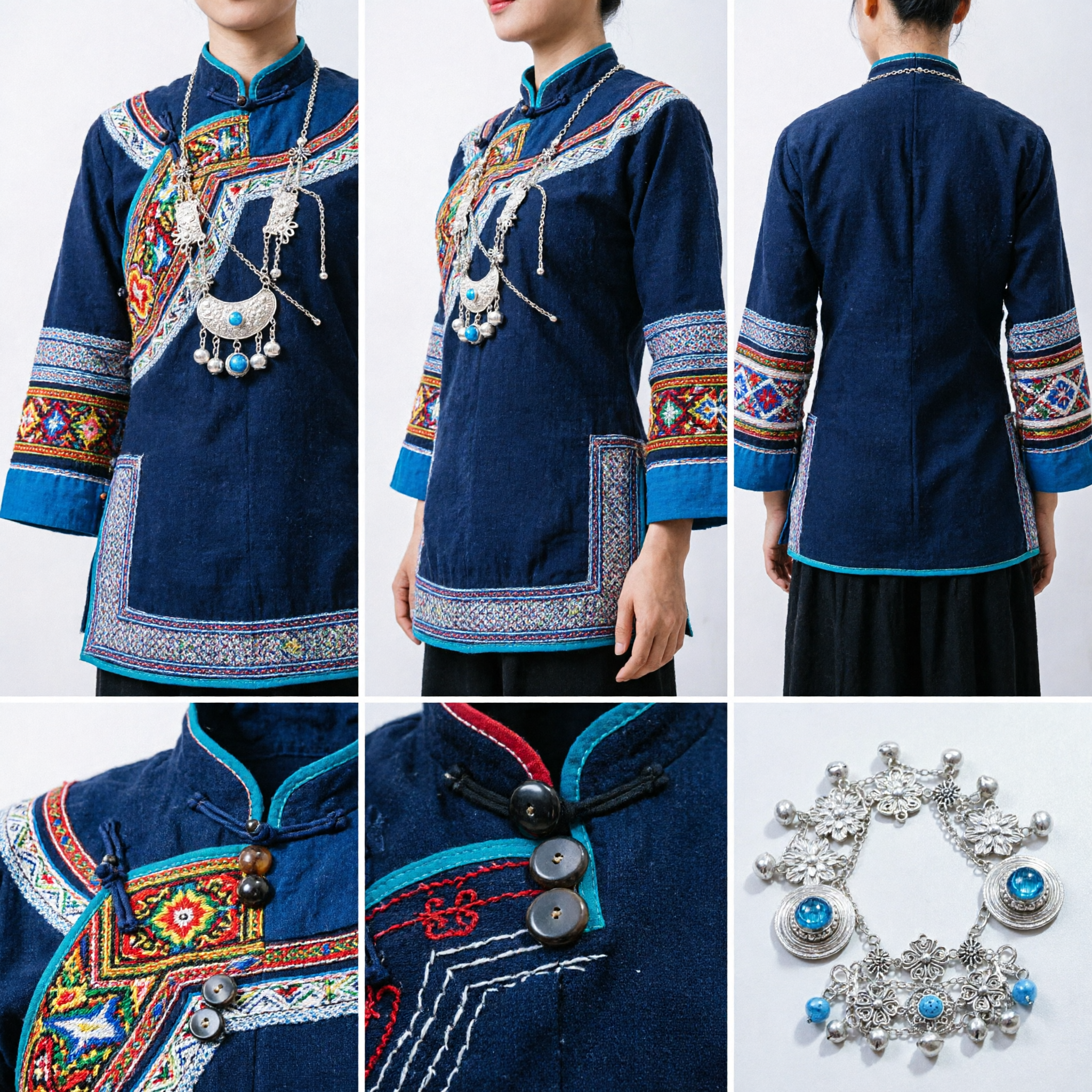 Vintage Silver Filigree Hand Chain Bracelet with Rings Bohemian Ethnic Bridal Jewelry for Women