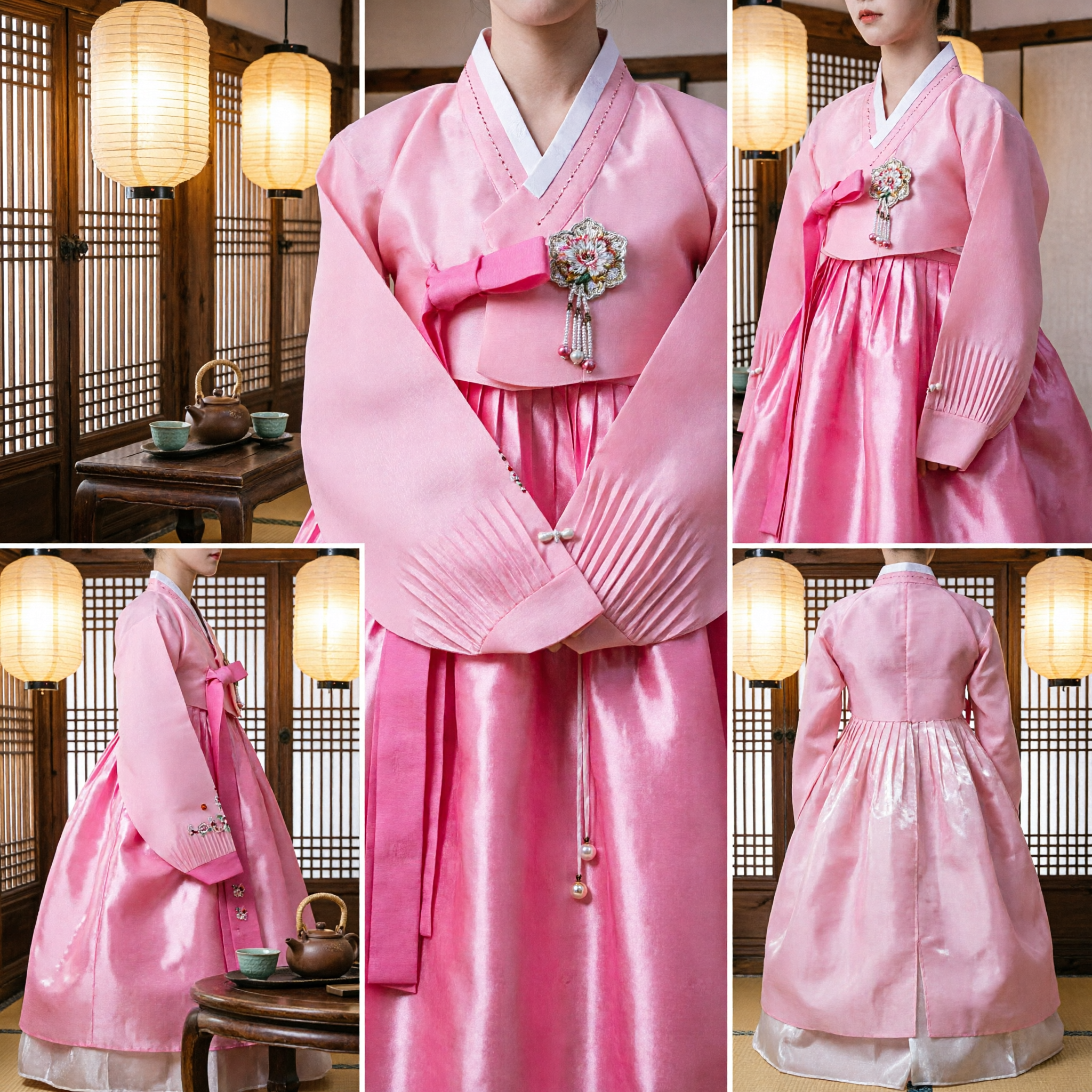 Elegant Pink Traditional Korean Hanbok Dress for Women Wedding Ceremony Festival Performance Costume with Embroidery