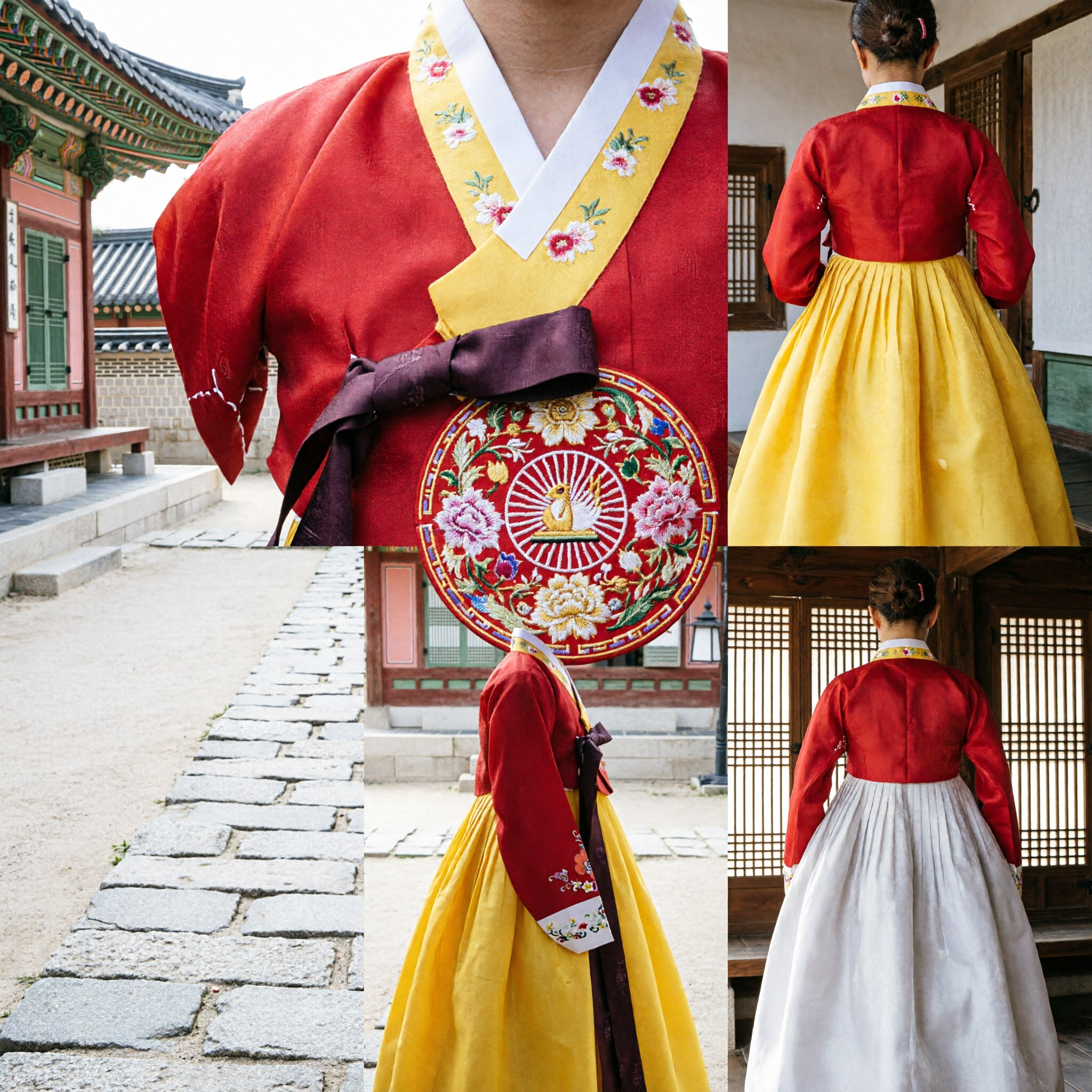 Traditional Korean Hanbok Dress Red Top Yellow Skirt Women Palace Costume for Folk Dance and Special Events
