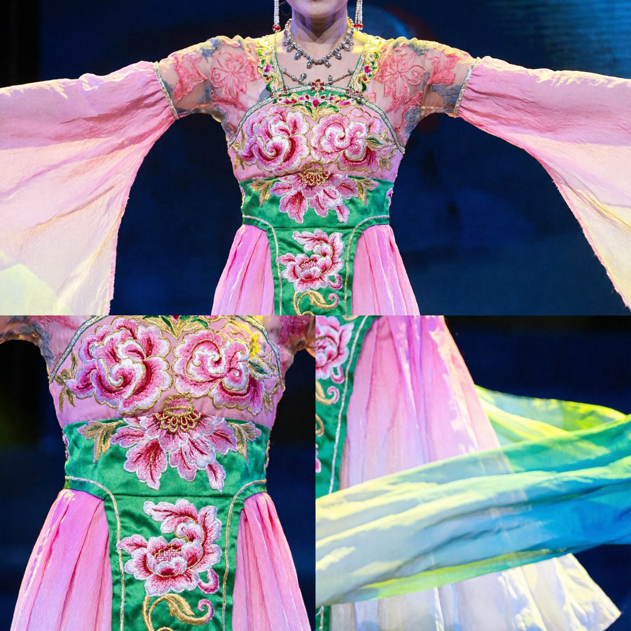 Women's Chinese Classical Dance Costume Traditional Rainbow Water Sleeve Dress Stage Performance Outfit