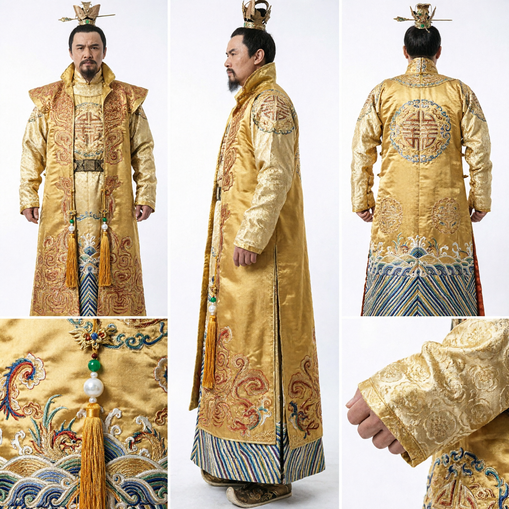 Ancient Chinese Emperor Hanfu Costume Men's Golden Royal Robe Historical Drama Cosplay King Stage Performance Outfit