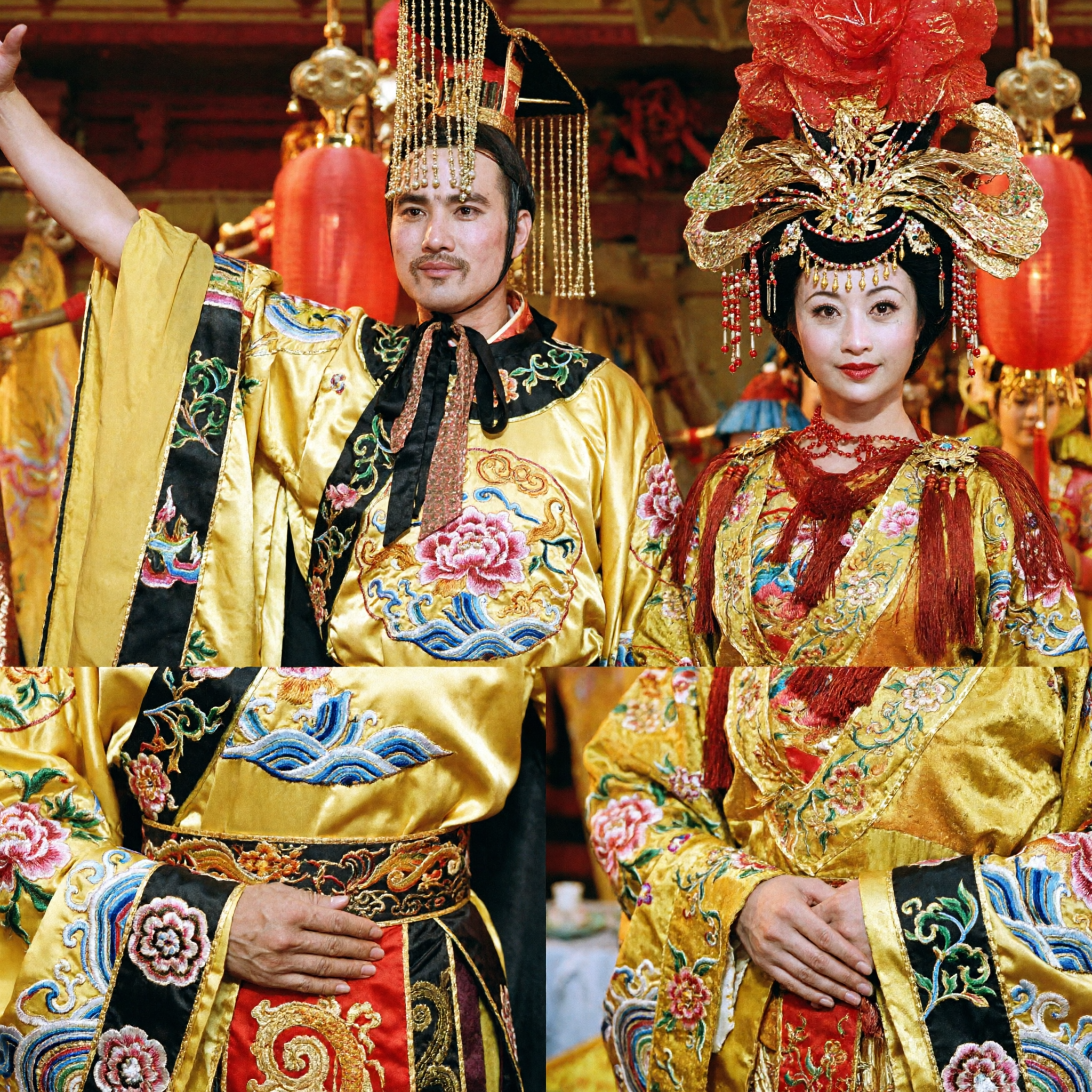 Luxurious Tang Dynasty Imperial Wedding Costumes for Couples, Traditional Chinese Emperor and Empress Hanfu for Stage Performance