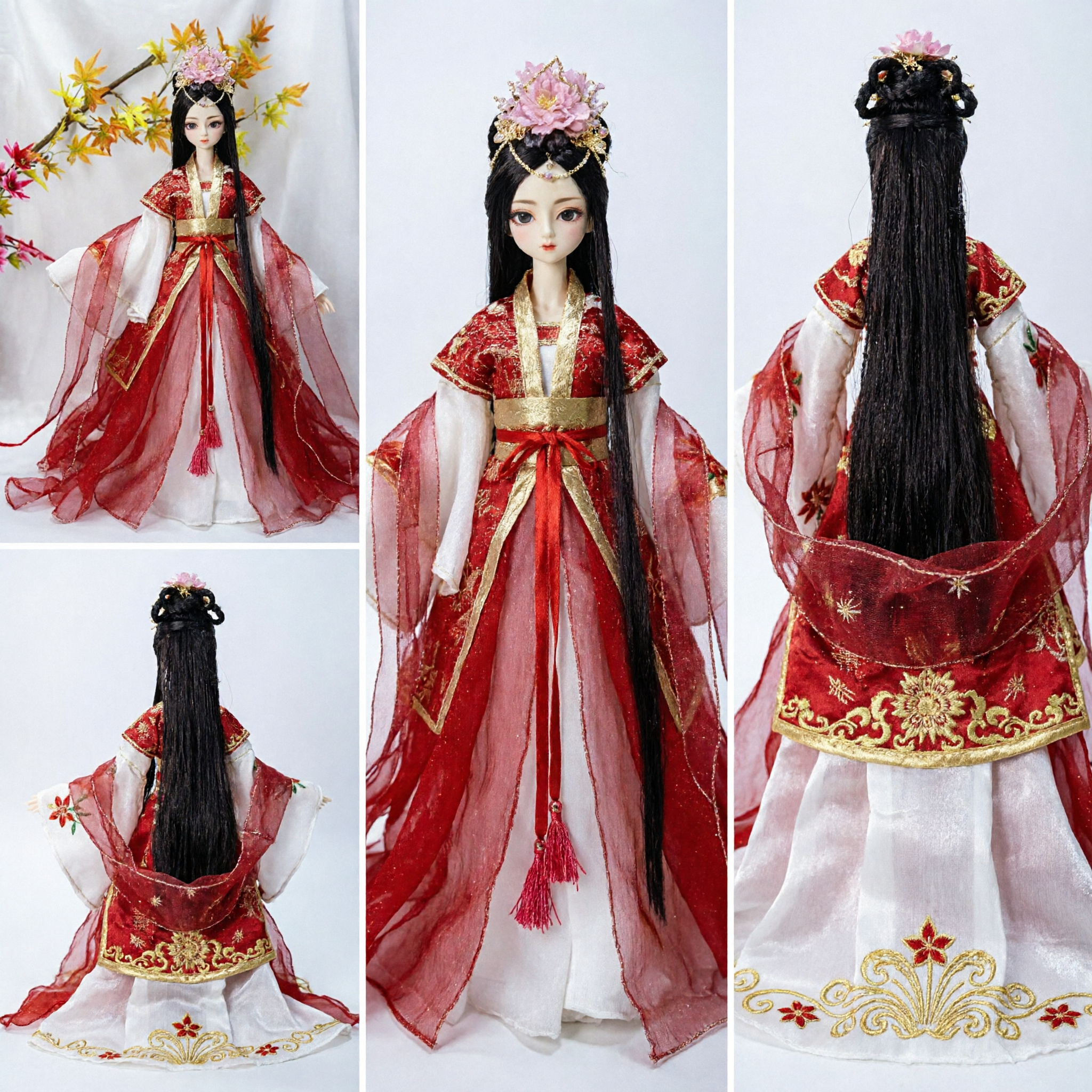 Traditional Chinese Hanfu Doll Red Tang Dynasty Wedding Bride Costume Ancient Figure Toy Gift for Girls