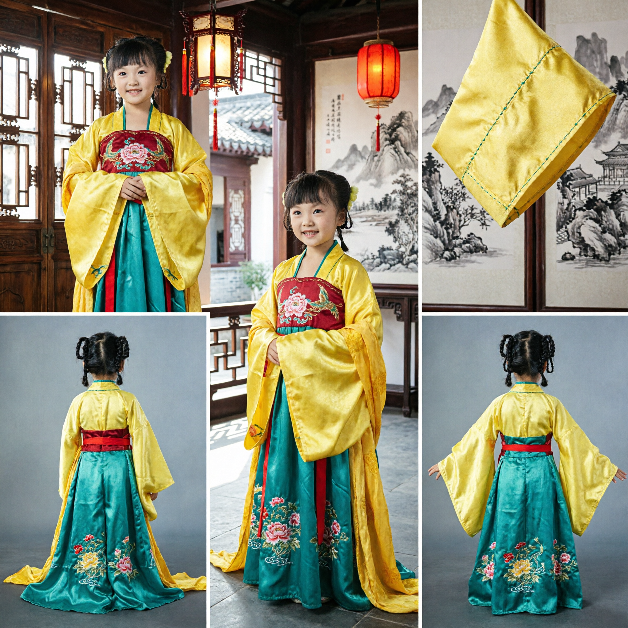 Kids Girls Chinese Traditional Hanfu Costume Yellow Ancient Princess Fairy Dress for Dance Performance