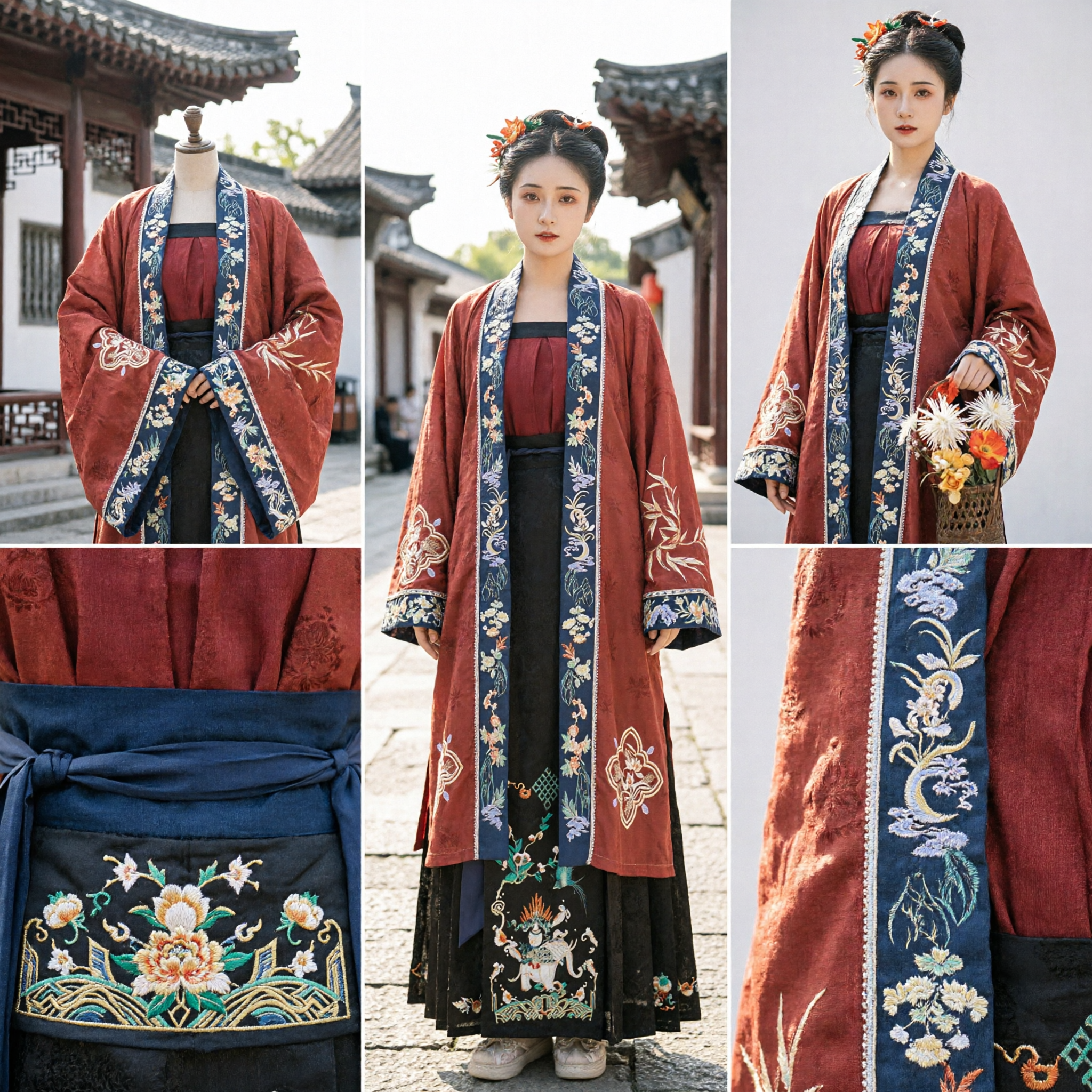 Traditional Chinese Hanfu Dress for Women Ancient Ming Dynasty Style Embroidered Robe and Skirt Set
