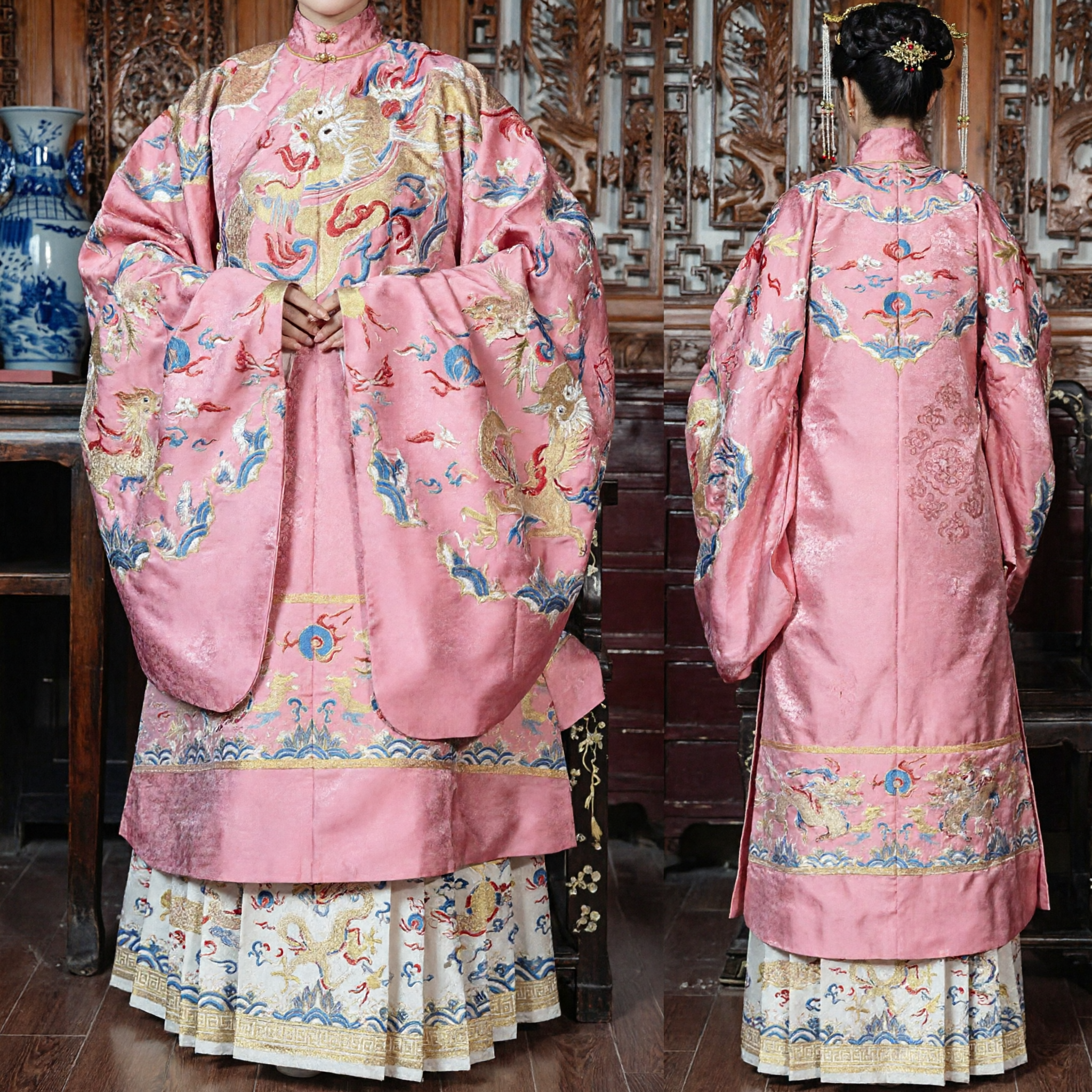 Elegant Pink Ming Dynasty Hanfu Traditional Chinese Clothing Women Ancient Palace Princess Embroidered Dragon Robe Costume