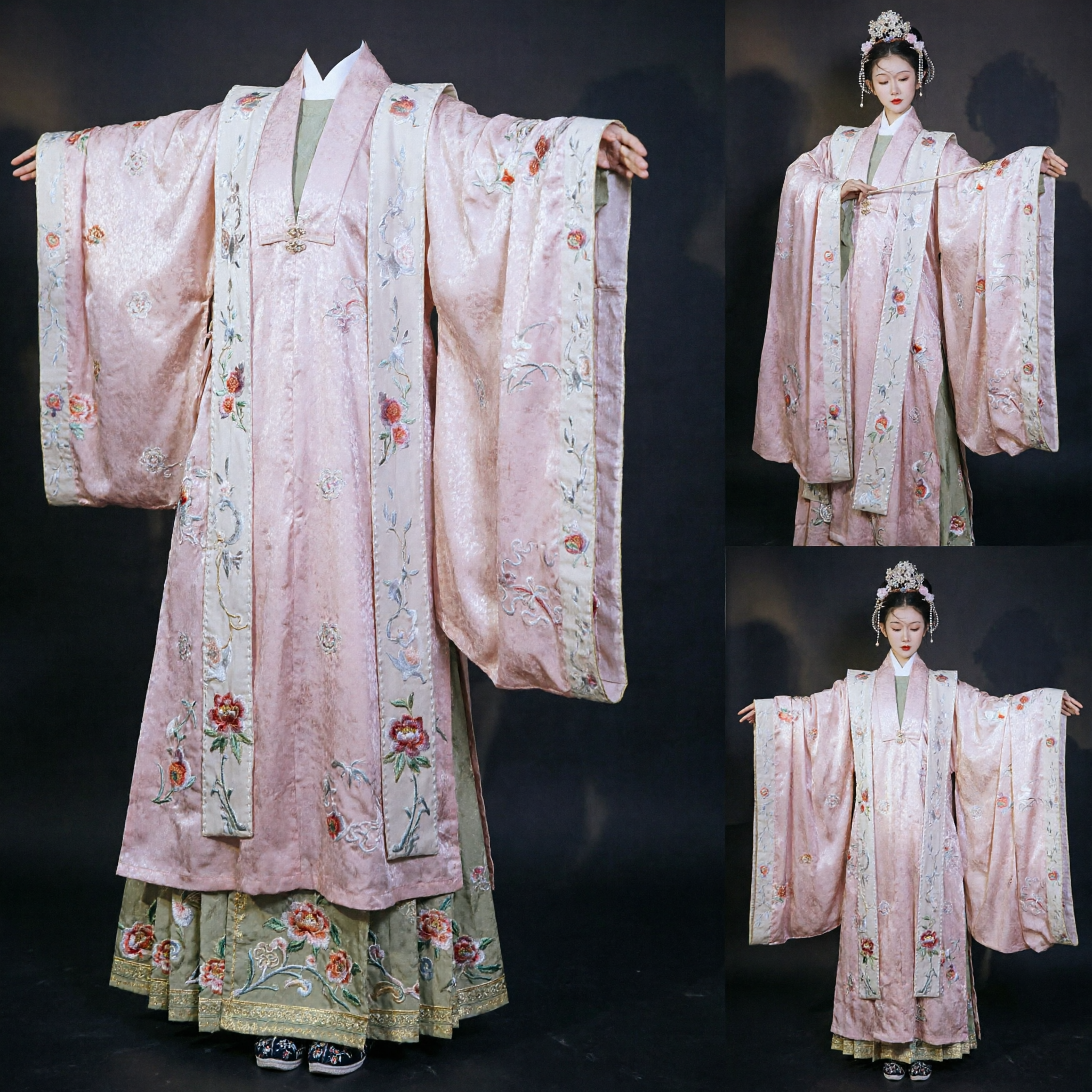 Elegant Pink Embroidered Hanfu Traditional Chinese Ancient Costume Wide Sleeve Robe for Women Cosplay