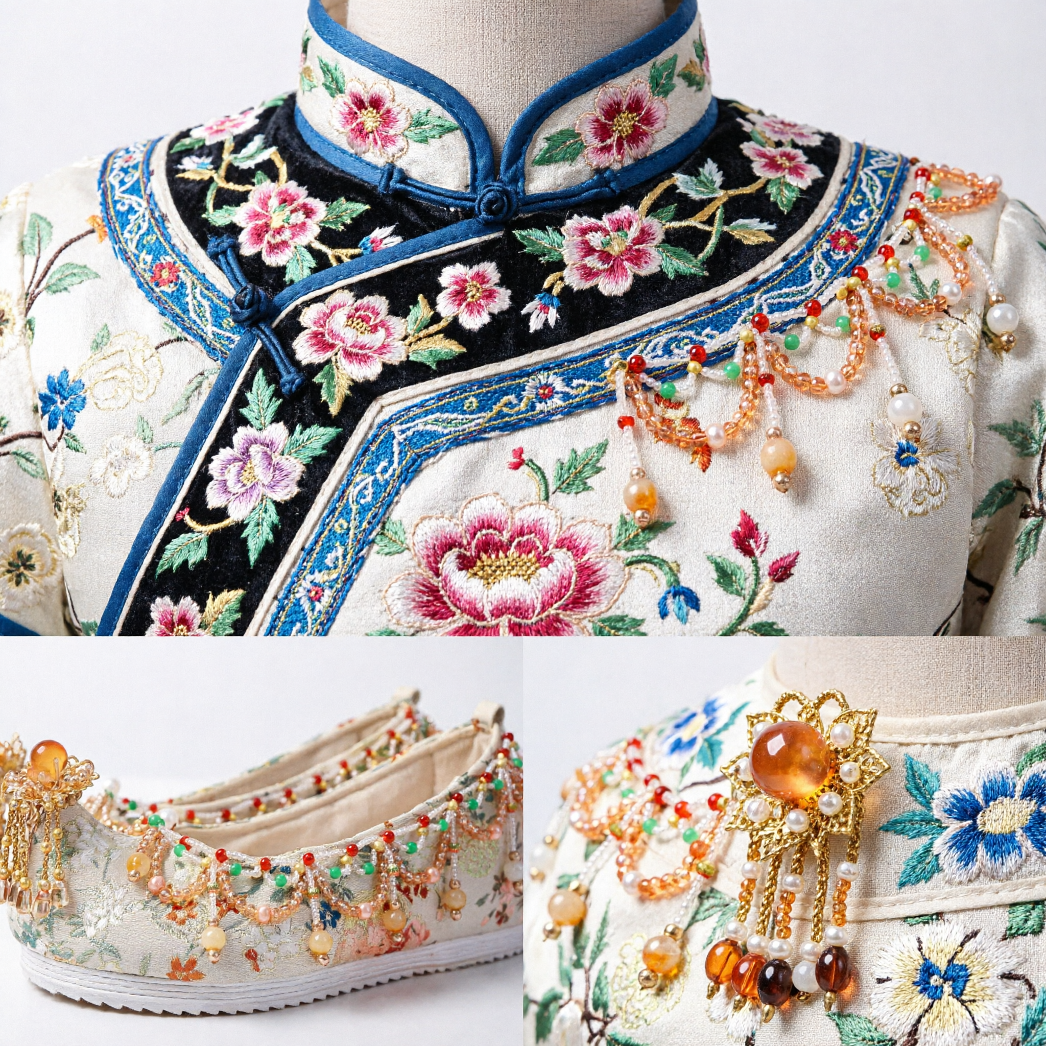 Traditional Chinese Hanfu Shoes for Women Embroidered Floral Beaded Tassel Wedding Xiuhe Suit Footwear Ancient Style