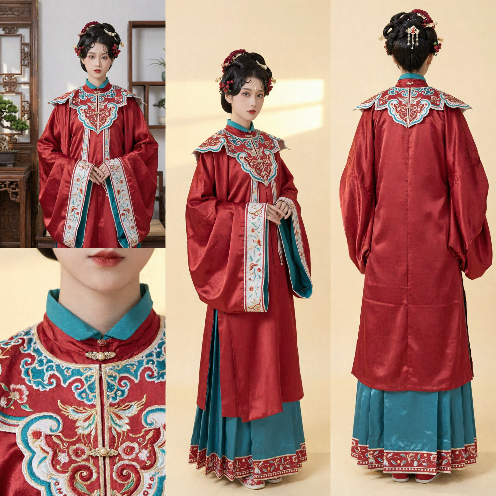 Traditional Chinese Hanfu Ming Dynasty Red Embroidered Wedding Dress Ancient Ceremony Costume for Women