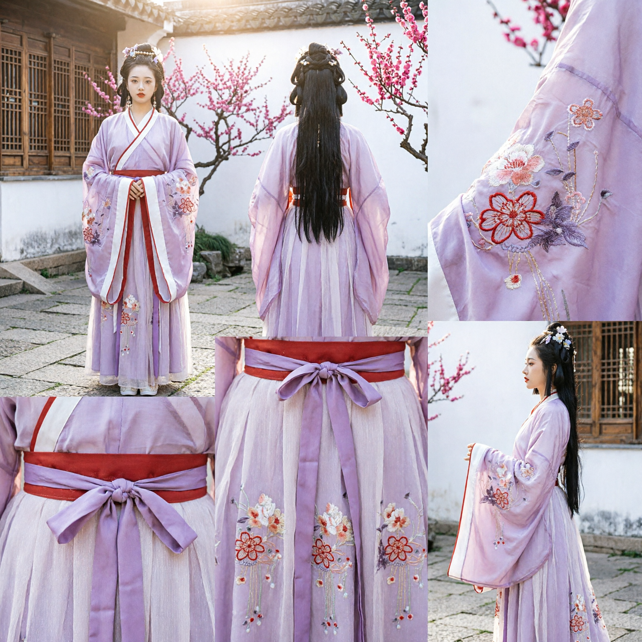 Elegant Purple Chinese Hanfu Traditional Ancient Dress with Floral Embroidery for Women Historical Cosplay and Photography