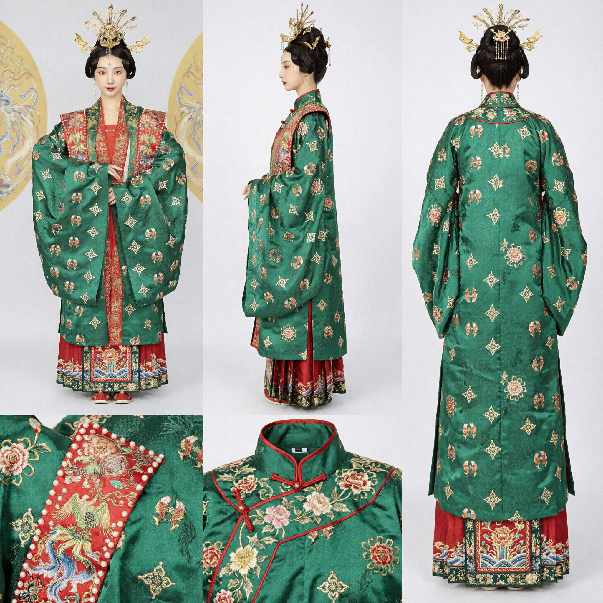 Ancient Chinese Empress Green Phoenix Robe Hanfu Costume Traditional Ming Dynasty Palace Dress for Women