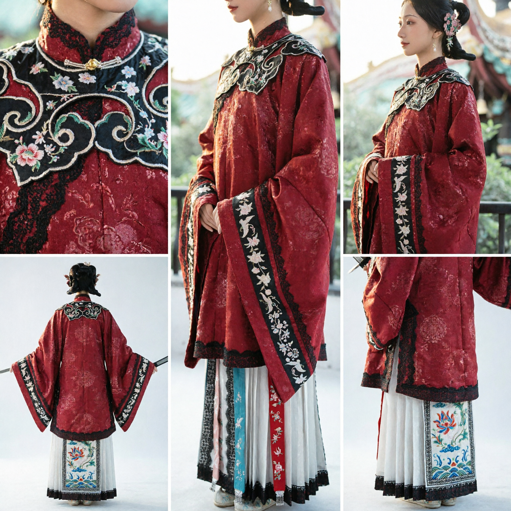 Chinese Traditional Ming Dynasty Hanfu Red Embroidered Robe and Skirt Set for Women Ancient Costume