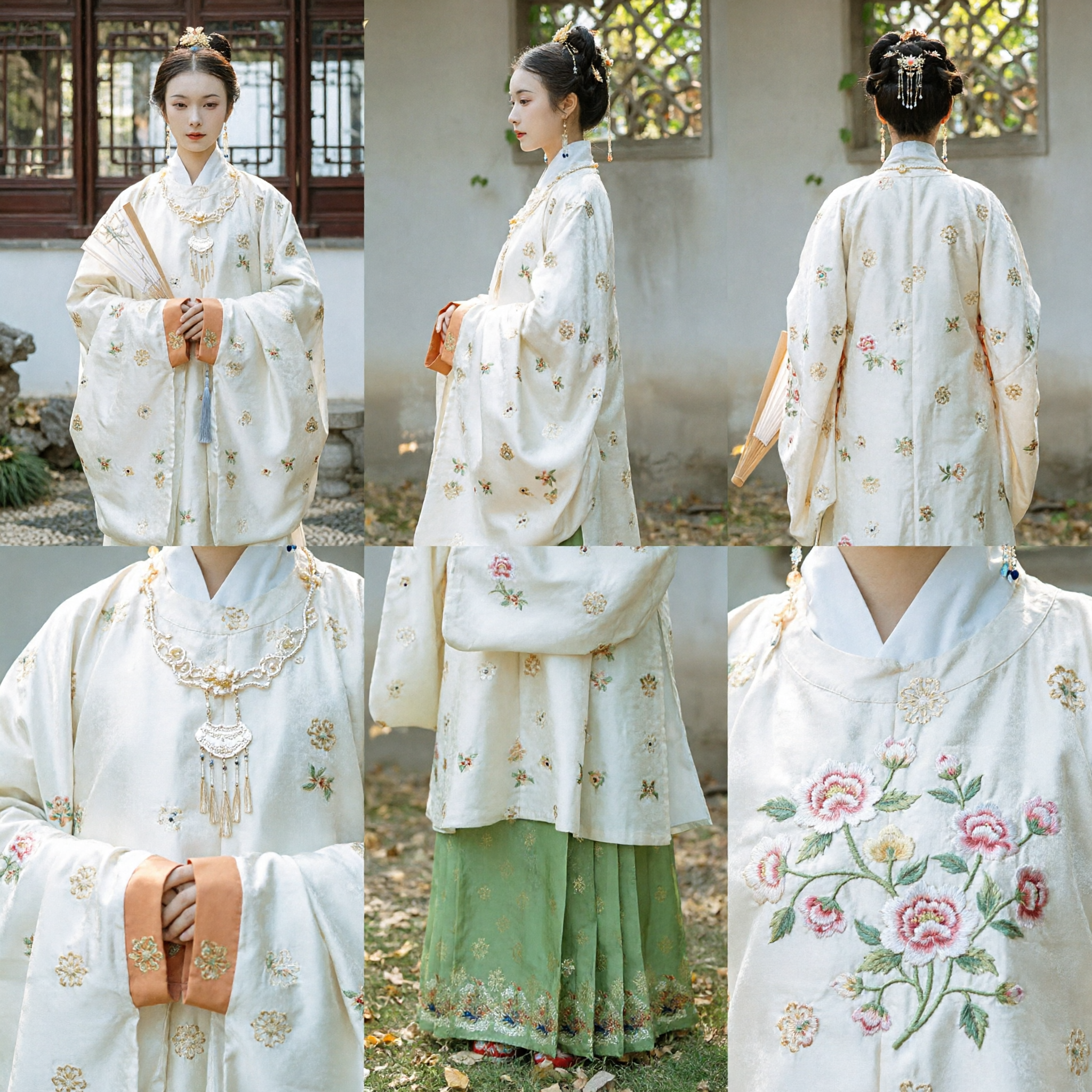 Traditional Chinese Ming Dynasty Hanfu Costume for Women Light Green Embroidered Standing Collar Jacket and Pleated Skirt Set